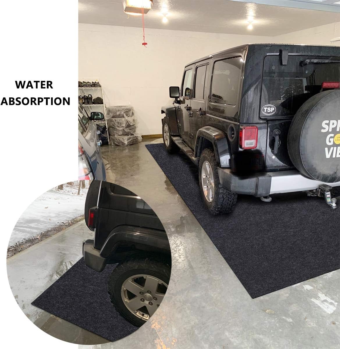 Garage Floor Mat，Absorbent Oil Mat—Floor Mat for Golf Carts,Motorcycles，Protect Garage and Shop Floor Surface，Absorbent Felt and Leak-Resistant Anti-Slip Backing，Reusable/Washable (7'6"x21')