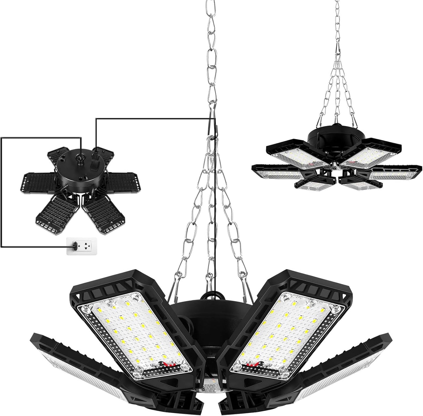 LED Garage Lights 2 Pack - 180W, 18000LM 6500K Led Shop Light with 6+1 Deformable Panels, Basement, Barn, Warehouse, Shop Ceiling Lights, E26/E27 for Multiple Uses