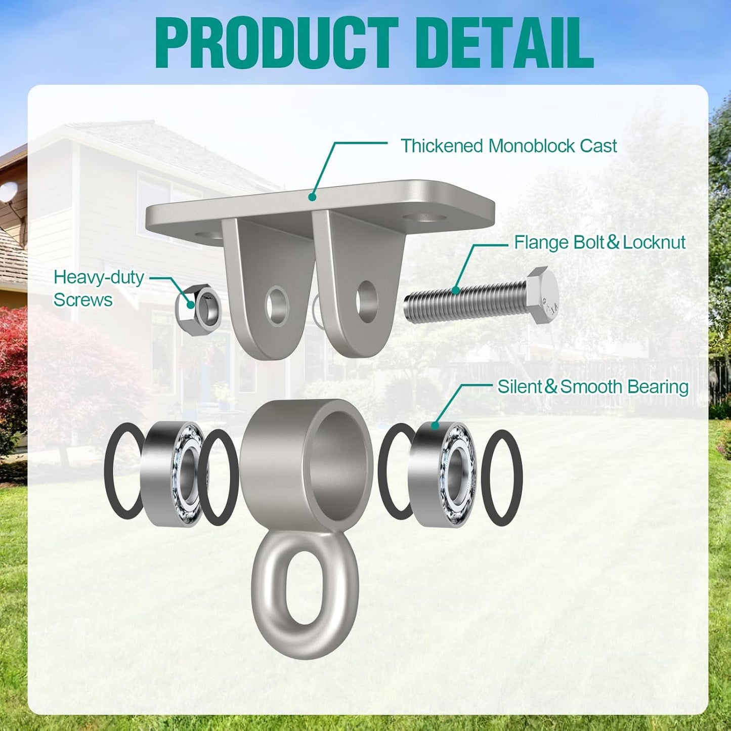 BETOOLL Swing Hangers with Bearing, Heavy Duty Porch Swing Hanging Kit for Outdoor Playground Tree Indoor Ceiling Mount Hardware Brackets Hooks for Yoga Hammock Punching Bag Accessories 2PCS Silver