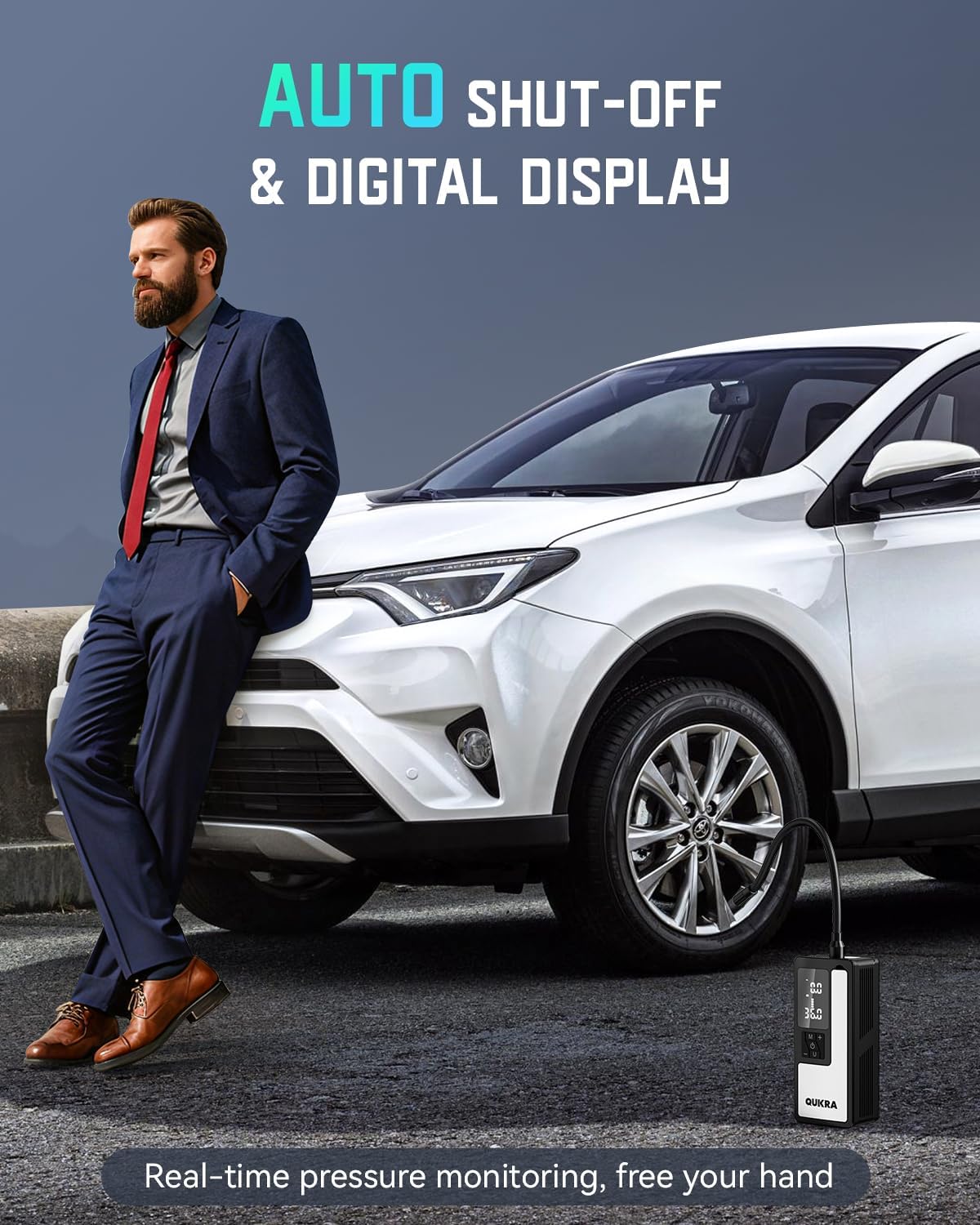 P009 Tire Inflator Portable Air Compressor, 4× Faster 150PSI Air Pump, Auto Shut-off Cordless Tire Pump, Smart Air Compressor with LED Light and Pressure Gauge for Car Motorcycle Bike and Ball