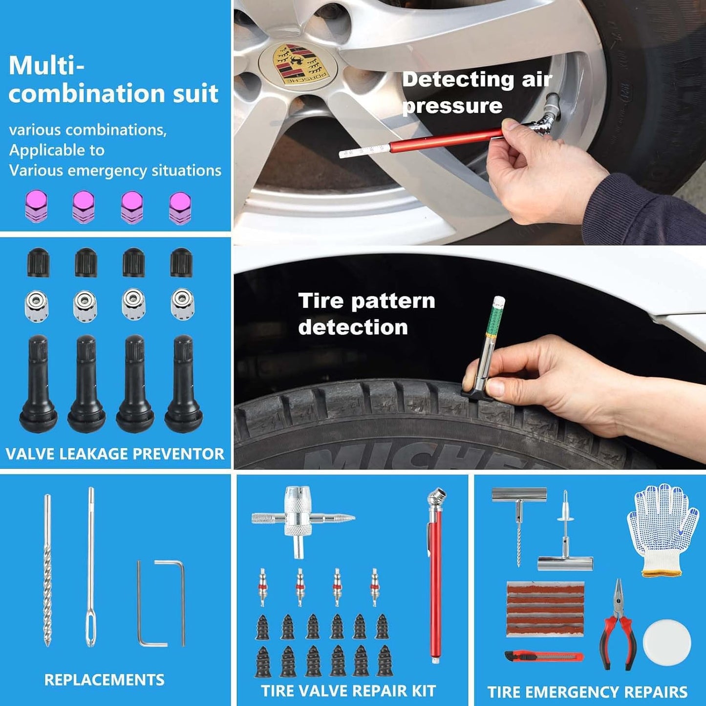 Tire Repair Kit,117pcs Heavy Duty Tire Plug Kit,with Universal Tire Patch Kit to Plug Flats for Car/Motorcycle/Truck/Tractor/Trailer/RV/ATV