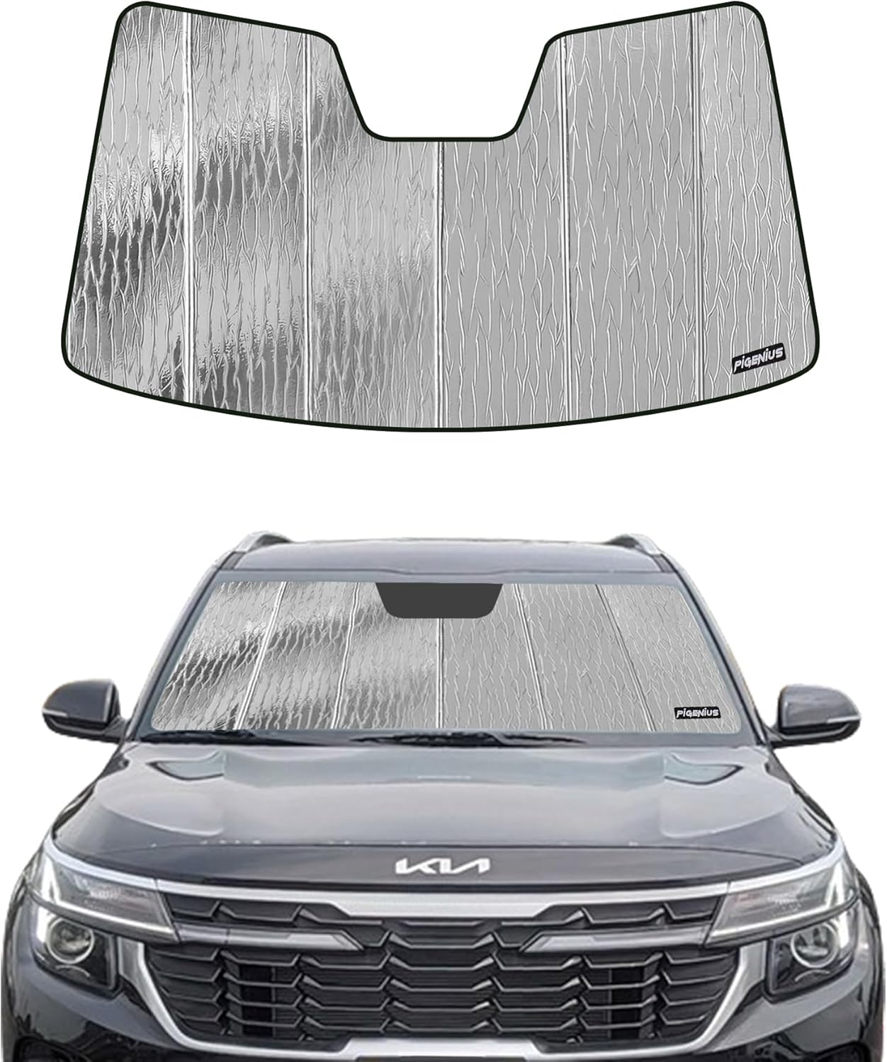 Windshield Sun Shade for Kia Seltos 2020-2024,Front Window Sunshade Shield, 2-in-1 Reflective Sun Shade,Silver for Summer, Black for Winter