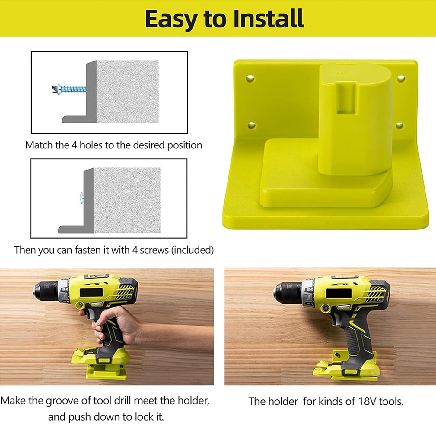 5Pcs Tool Mount Holder Plastic Electric Tool Battery Dock Compatible with 18V Battery Heavy Duty for Workshop Garage