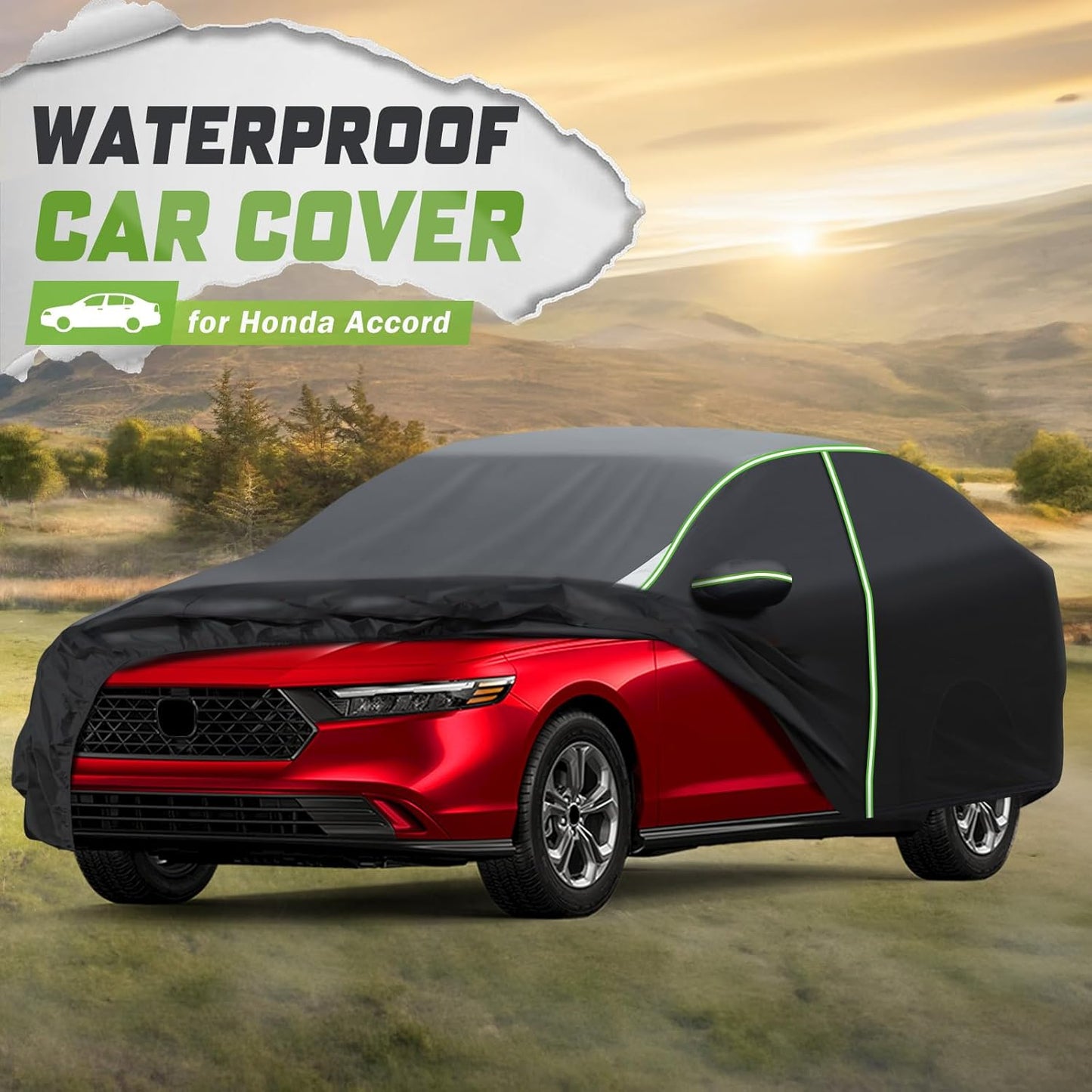 Mixsuper Liner Car Cover for Honda Accord 2001-2026, 7 Layers Waterproof Car Cover Accessories for Honda Accord with Zipper Door, Windproof Straps, Reflective Strips, Anti-UV, All Weather