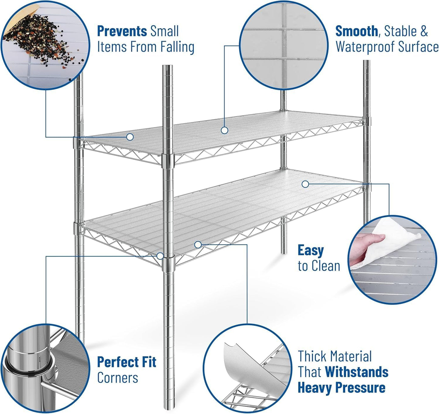 Shelf Liners for Wire Shelf System: Set of 5 in Graphite: 24 x 60 inch: Plastic Wire Shelving Shelf Mats