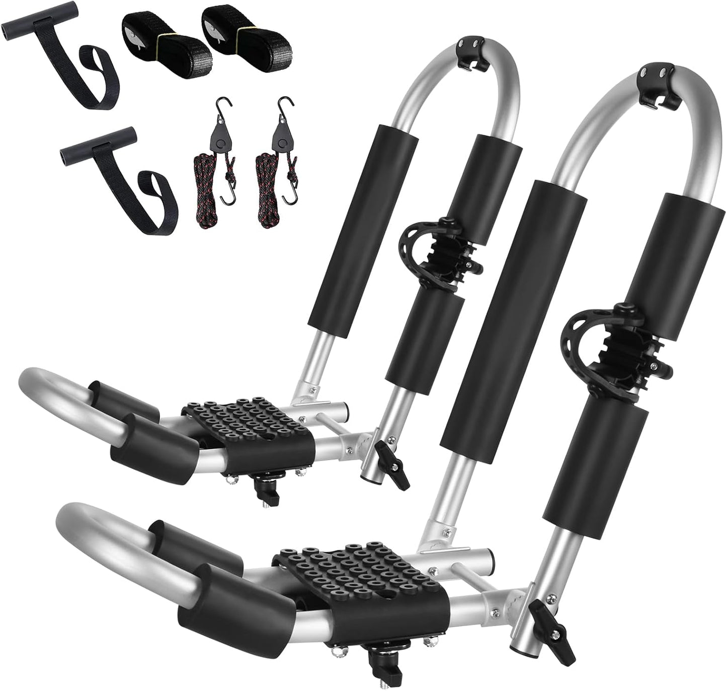 FORWODE Kayak Roof Rack, 2 in 1 Aluminum 1 Pair J-Bar Roof Rack, Folding Adjustable Rack, Weight 80 LBS Heavy Duty Kayak Roof Carrier 1 Kayak, Canoe, SUV, Surfboard on SUV, Car and Truck Crossbar