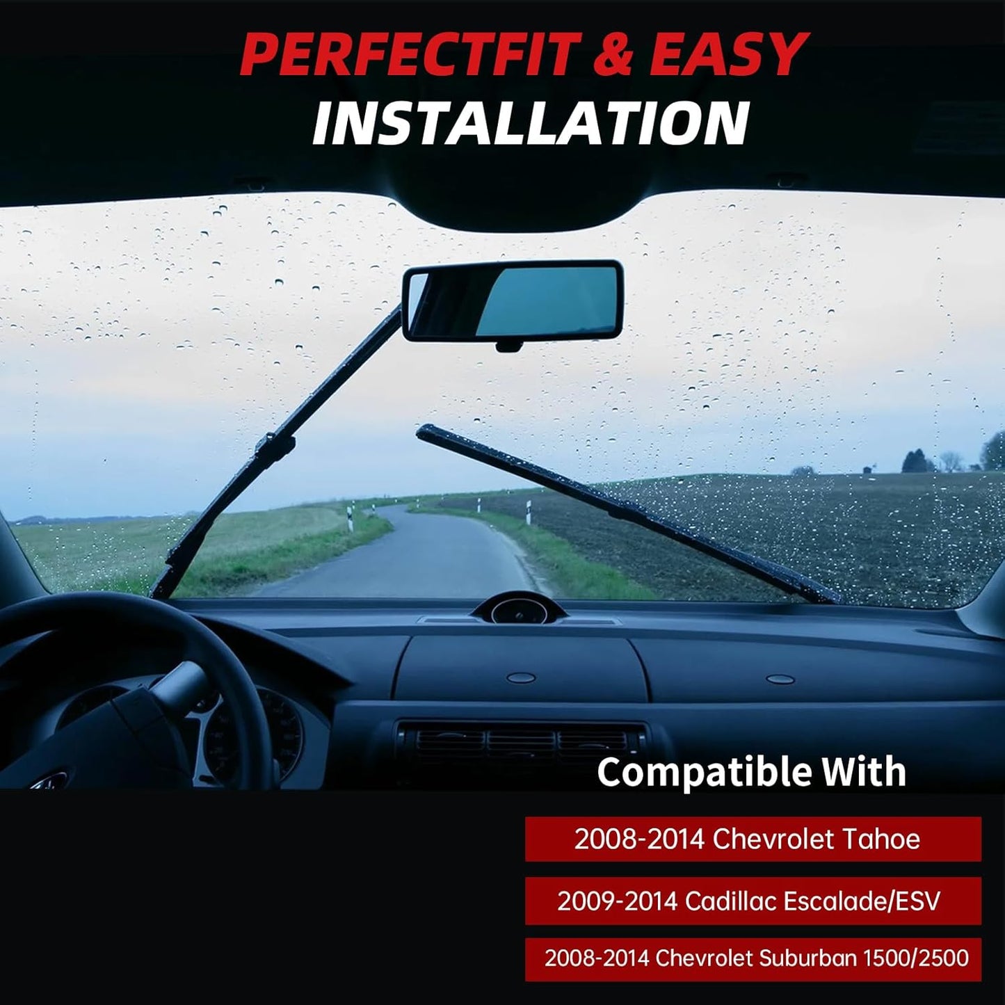 OTUAYAUTO Premium Windshield Wiper Blades - Replacement for Chevrolet Suburban Tahoe 2008-2014, Cadillac Escalade 2009-2014 Front and Rear Wipers J/U Hook - 22"+22"+12" (Pack of 3)