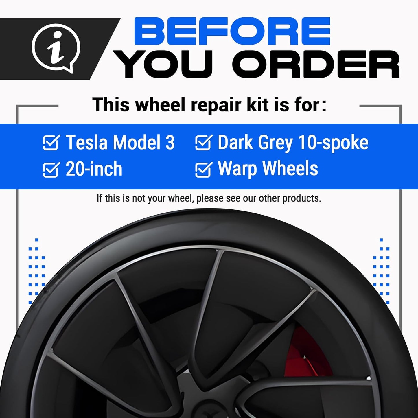 Premium Tesla Wheel Curb Rash Repair Kit for Model 3 20-inch Grey Performance Warp Wheels - DIY Kit with Color-matched Touch Up Paint - Made in USA