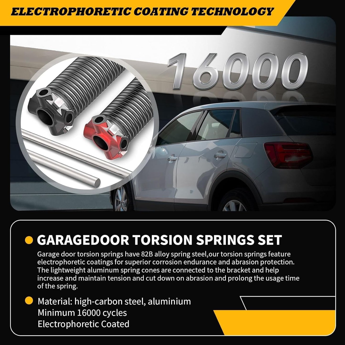 Pair of 2"Garage Door Torsion Springs Set with Non-Slip Winding Bars, Electrophoretic Coated (0.218X2"X32")