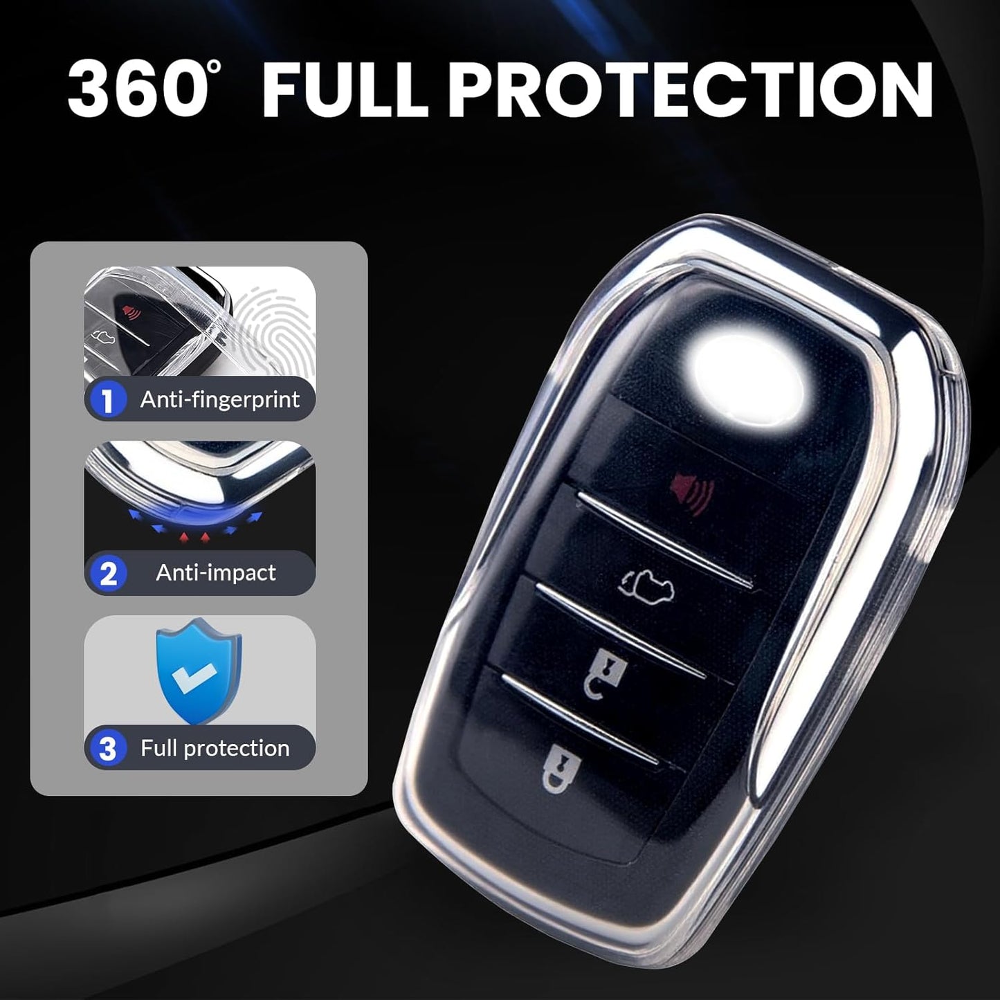 OLLEN Clear TPU Key Fob Cover, Fit for Toyota Camry 2025 2026, for Land Cruiser 2019-2026~, Compatible with Tundra 2022-2026~ etc, Car Key Protector, Clear, 2 Pcs