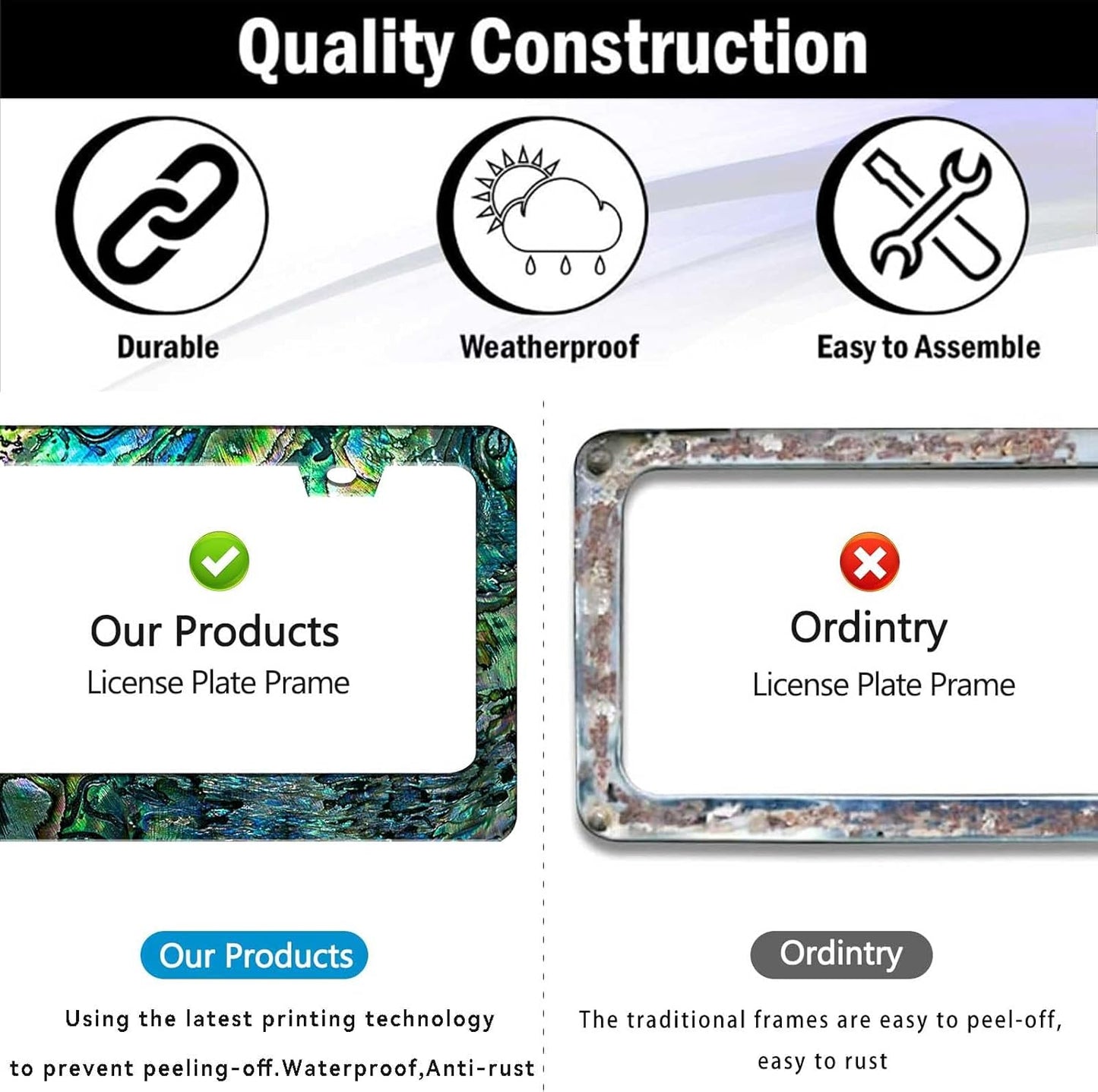 Abalone License Plate Frame-Faux Abalone Car License Plate Holder Auto Accessory Bracket Metal License Plate Frames Abalone-1Pcs