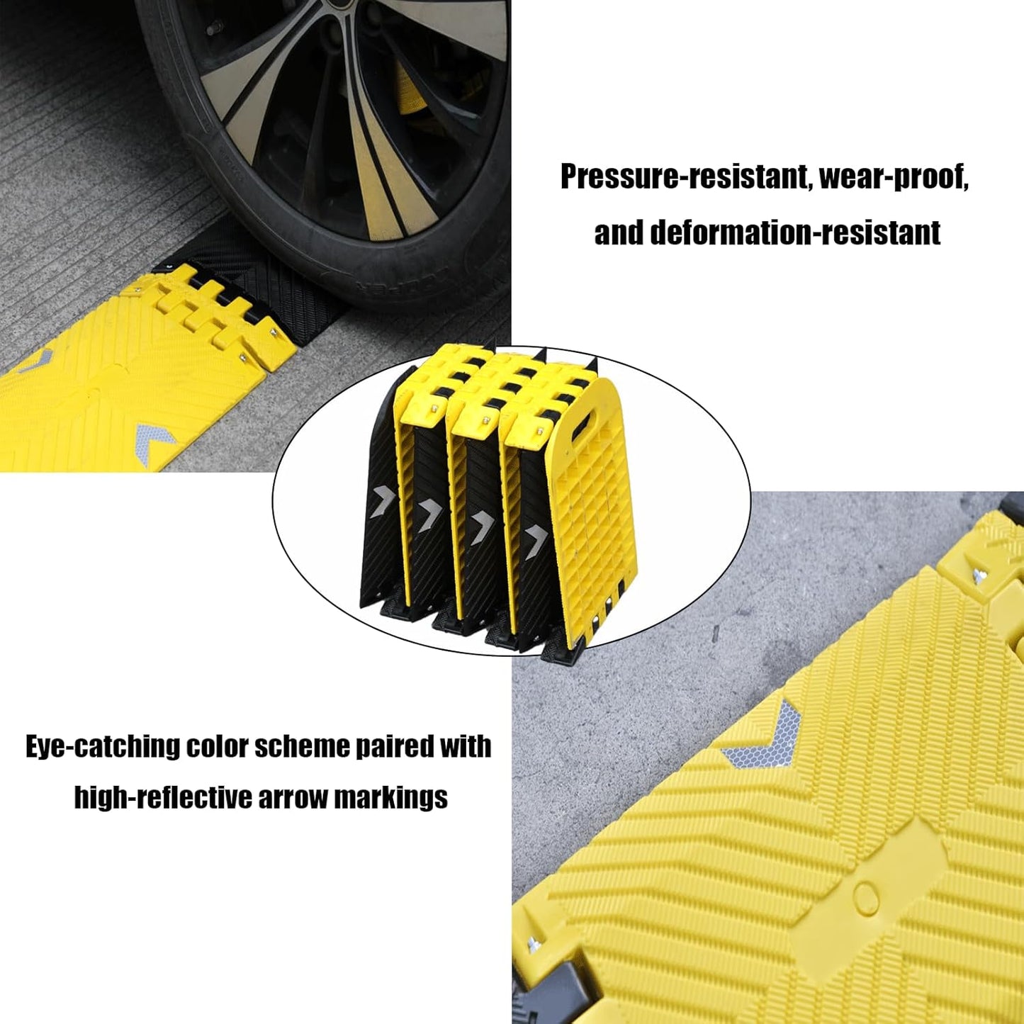 Portable Vehicle Traffic Speed Bump 118"×10"×1"Yellow-Black Reflective Non-Slip No Installation Needed Portable Traffic Speed Bump Parking、Lot Residential Area、Construction Site Speed Limiter