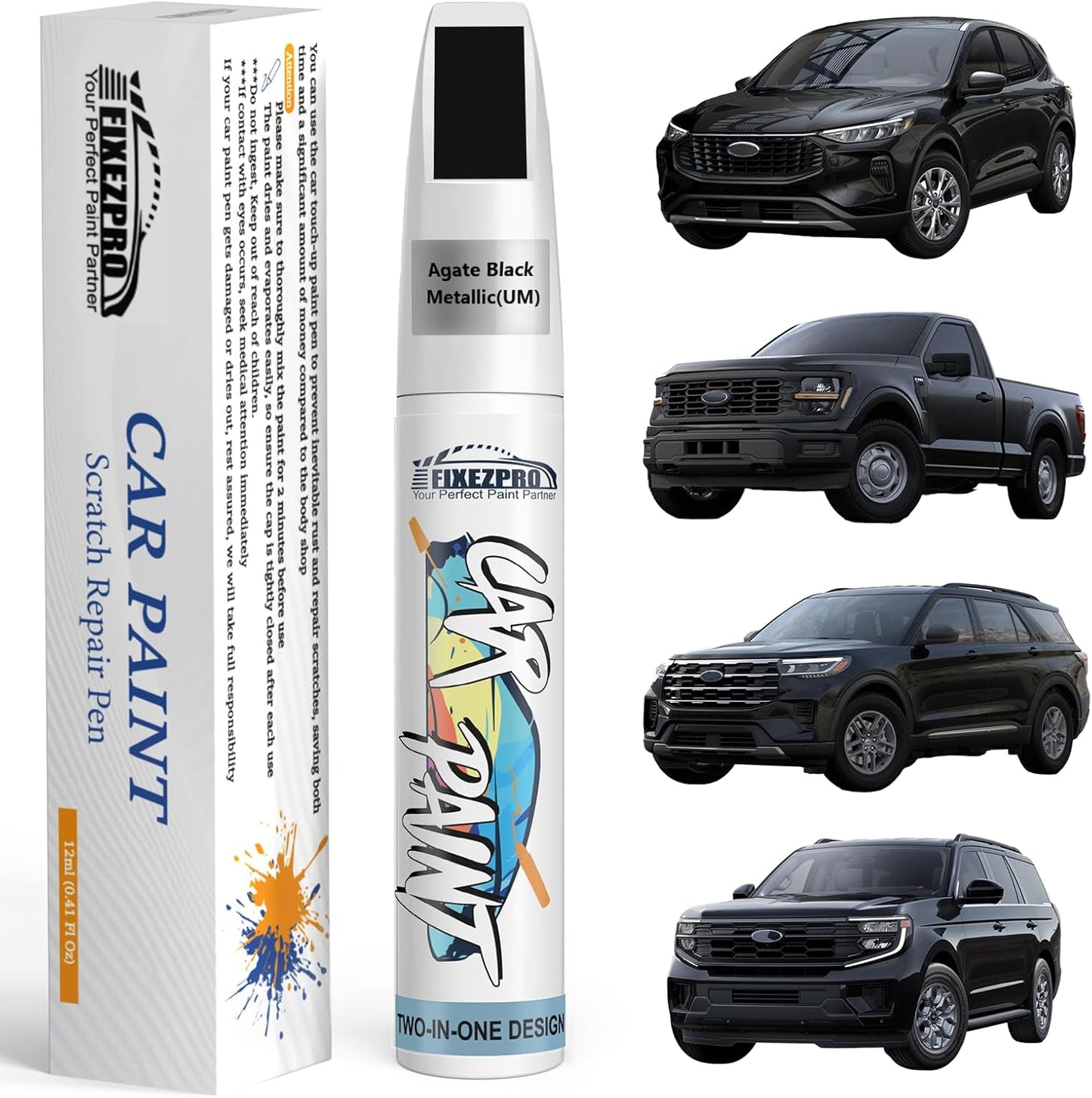 Agate Black Metallic(UM) Touch Up Paint for Ford, Car Paint Scratch Repair Remover Pen Color Exact Match, Quick and Easy Fix Automotive Chips and Nicks Scuff