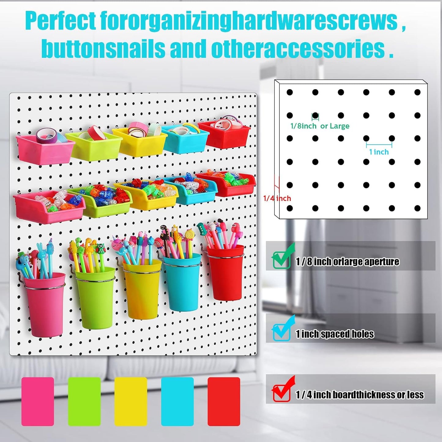 Yookeer 20 Pcs Pegboard Bins and Cups with Hooks and Loops Peg Assortment Organizer Accessories Various Tool Organizer Pegboard Baskets Set for Garage Workshop Workbench Office(Mixed Color)