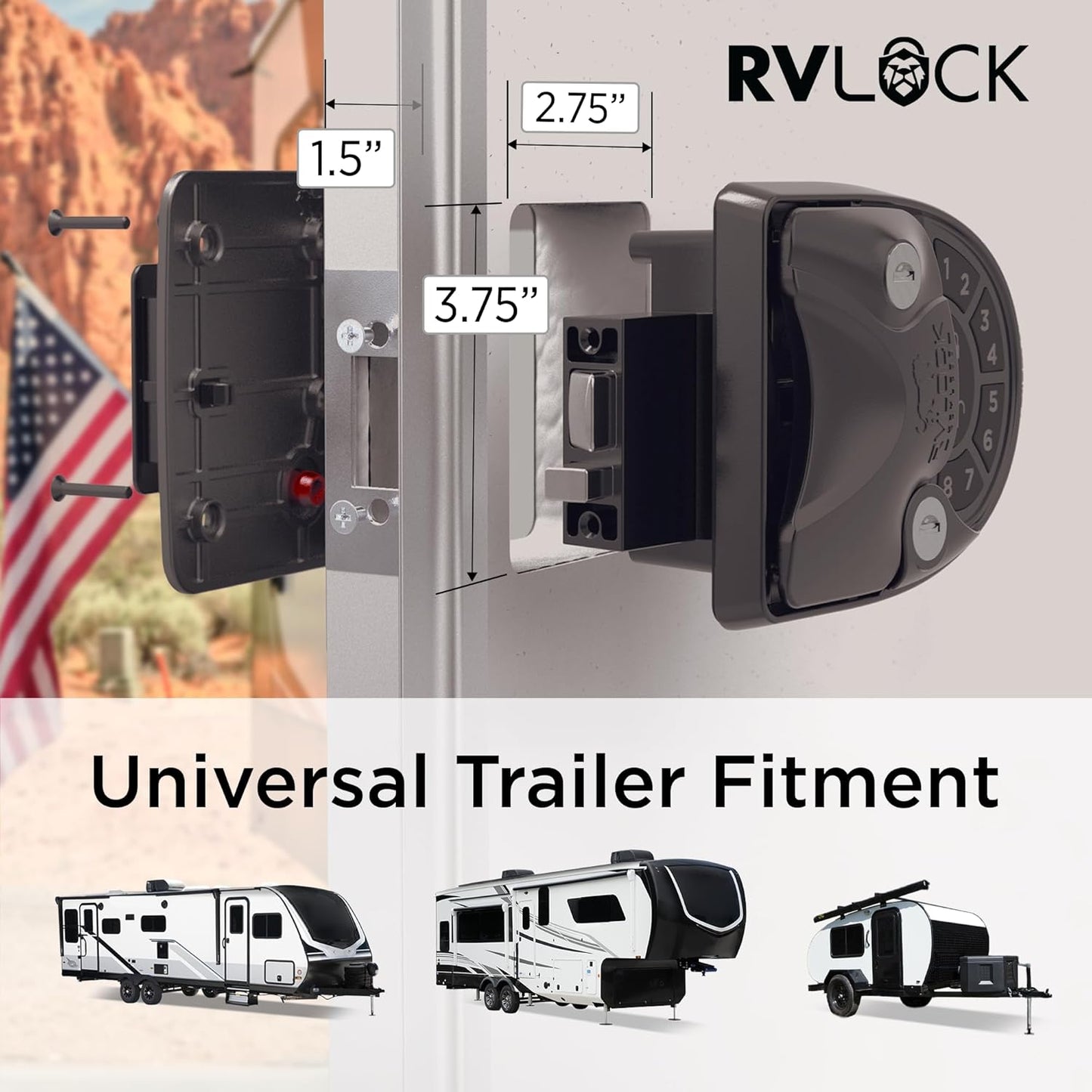 RVLOCK V4 RV Door Lock Keyless Entry with Remote, Secure and Convenient Camper Latch Replacement, Durable RV Door Lock Replacement for Trailers with Patented Security Technology