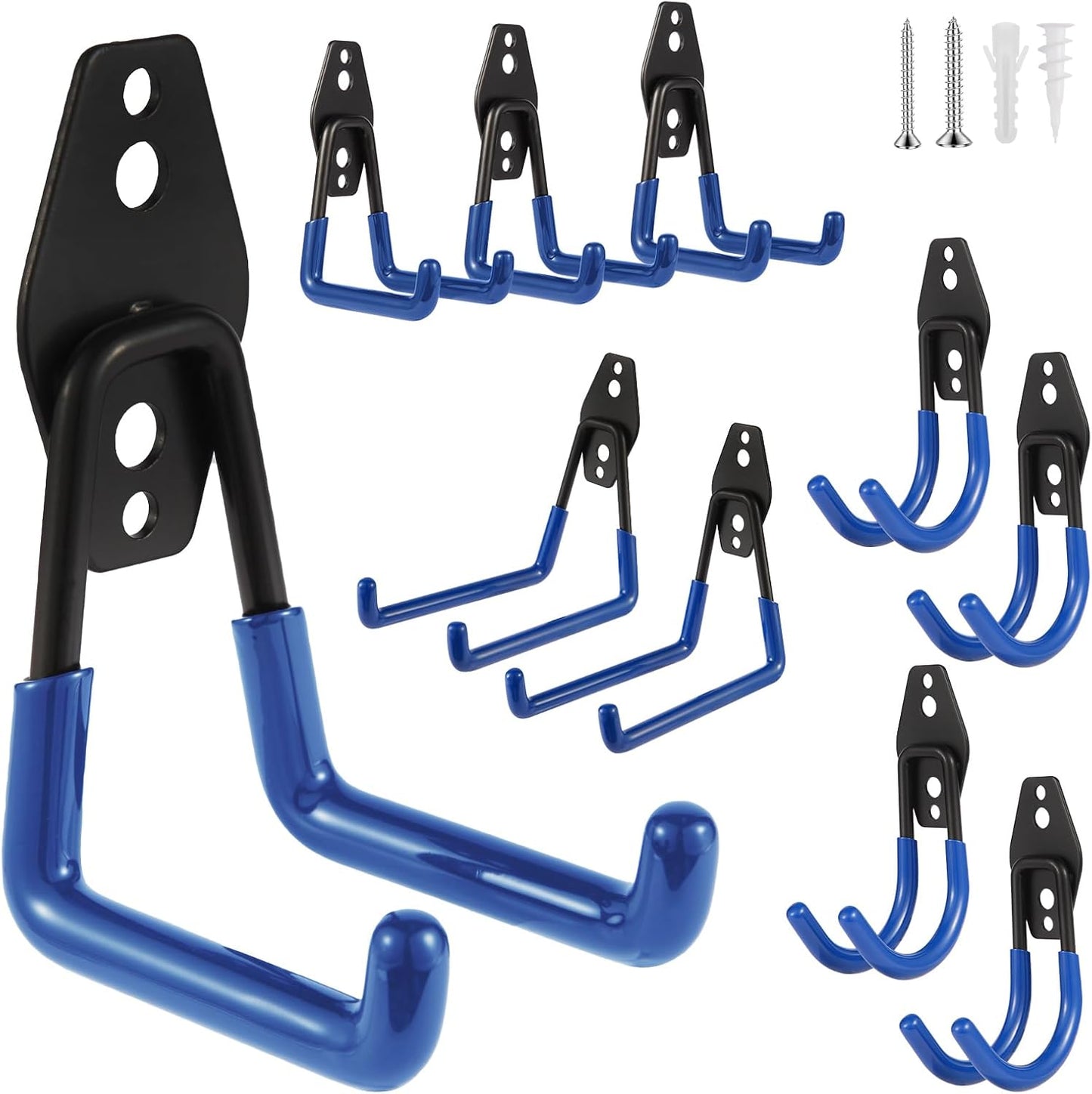Steel Garage Hooks Wall Tool Organizer, 10 Pack Garage Storage Hook Heavy Duty Utility Storage Hangers Blue for Ladders, Ropes, Garden Tools