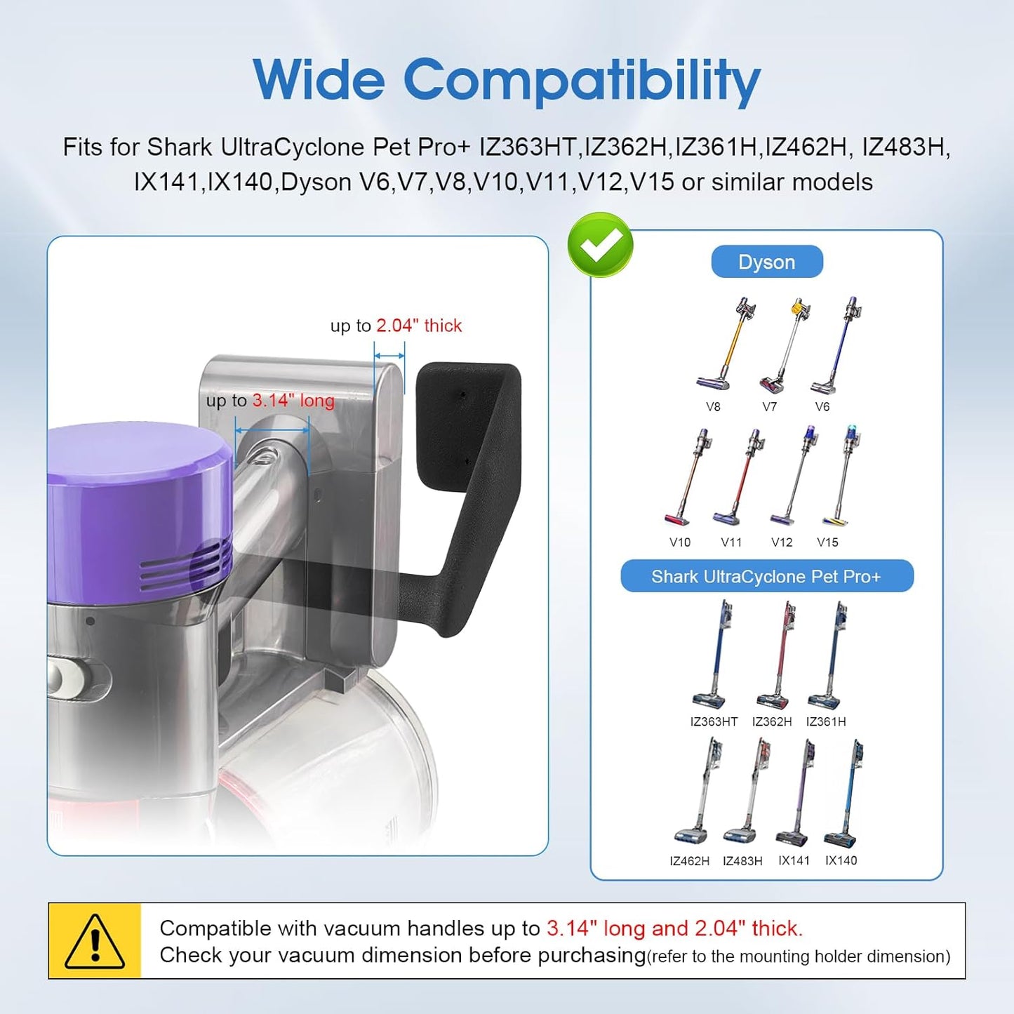 Upgraded 2 Pack Easy Access Cordless Vacuum Wall Mount Hanging Holder fits for Dyson V-Series & Outsize Stick Vacuums – Heavy Duty Metal Wall Rack with Rubber Coating, Garage Shed Storage Brackets
