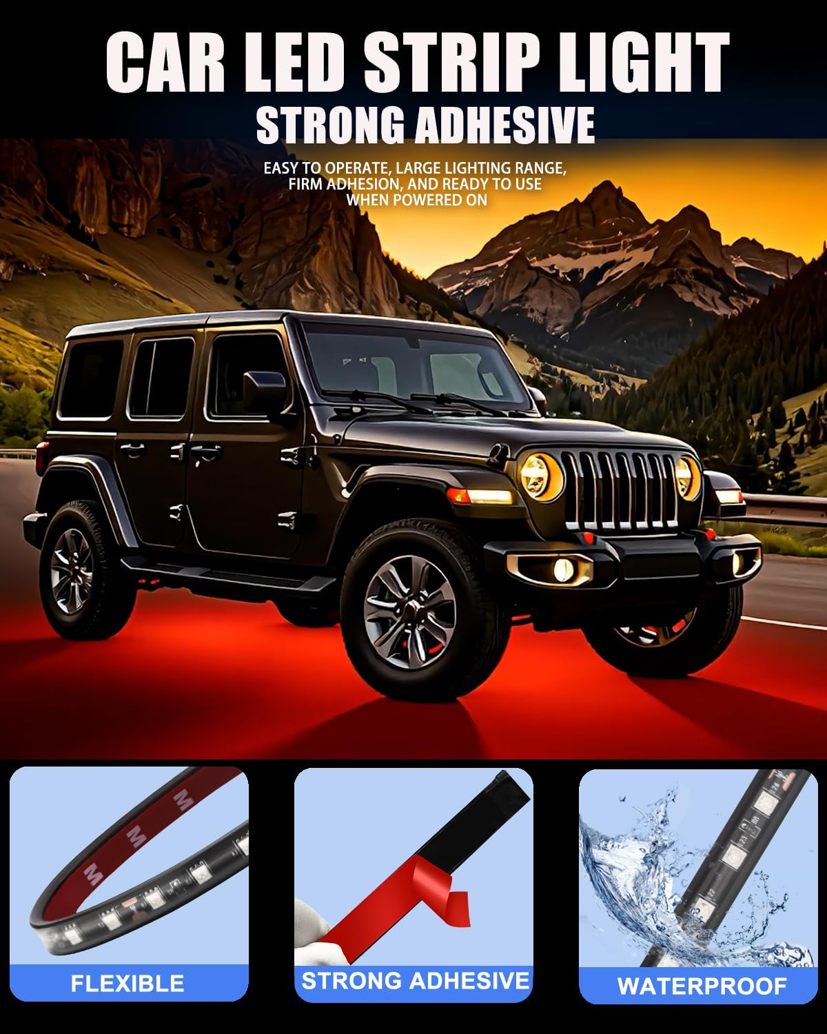 Keiurot 12V Led Light Strip 32CM Waterproof LEDs Light Strips for Cars Motorcycles Golf Cart Interior & Exterior Marine Boat Red Led Strip Lights 5050 18SMD,Pack of 4