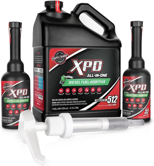 Opti-Lube XPD All-Season Diesel Fuel Additive - 1 Gallon with Accessories (1 Hand Pump and Long Neck Accessory Bottles)