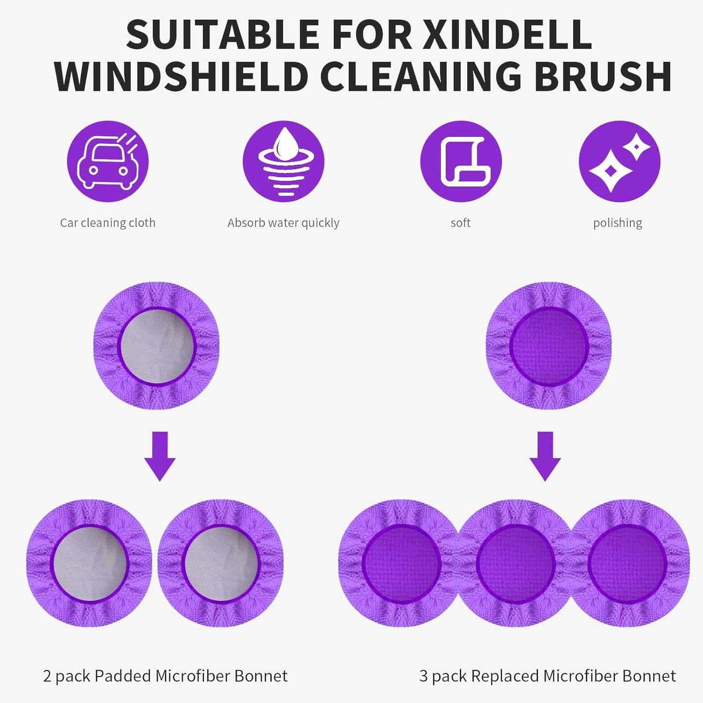 XINDELL 5 Pack Microfiber Pads – Replacement Heads Cover for Xindell Windshield Cleaner Tools. Washable & Reusable Triangle Pads (Violet). Fits Window Reach Tool - Handle Not Included