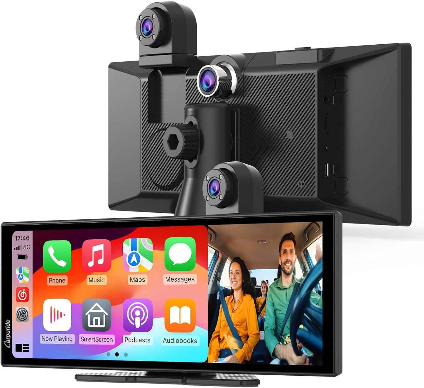 CARPURIDE W125S 11.26 Inch HD Wireless Carplay & Android Auto Screen, 4K +1080P+1080P Dash Camera for Cars with 64GB Card, with Loop Recording, Bluetooth, Voice Control, GPS, FM, Super Link