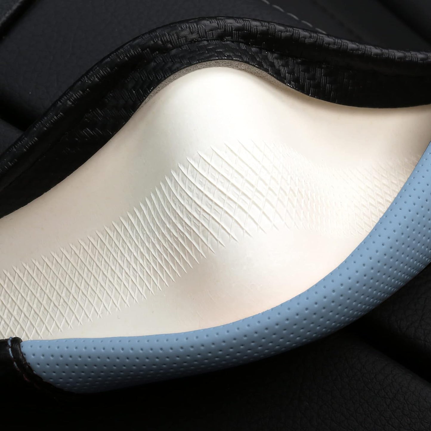 Car Steering Wheel Covers for Women Girl Padded Carbon Fiber PU Leather Cute Cartoon Auto Interior Accessories for Jeep, Truck, Universal, Anti Slip, Blue, Large Size 15.5-16"(39-41cm)