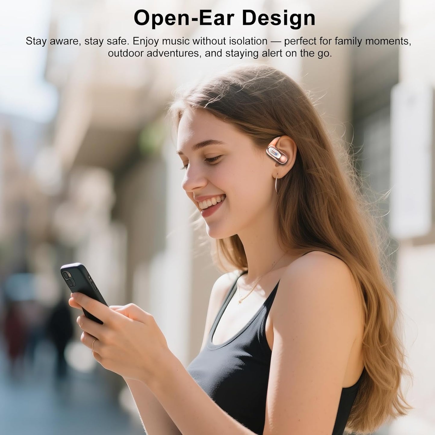 Open Ear Headphones, Bluetooth 5.4 Earbuds, 50H, Air Conduction Ear buds, HD Stereo Bass Over Ear Earphones with Earhooks, Ultra-Comfort Secure Fit, IPX7 Waterproof Headset for Working Sports, Orange