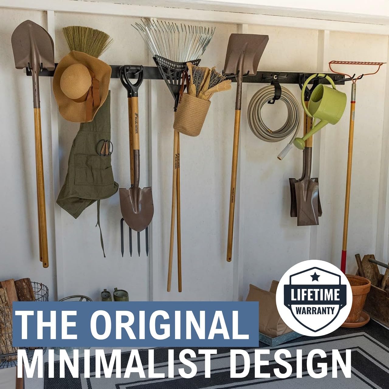 StoreYourBoard Wall-Mounted Rack With 4 Garage Hooks – Heavy-Duty Steel Holder Garage & Garden Storage for Shed, Workshop, or Home Organization – For Rakes, Shovels, Tools & More – 2 Pack, Black