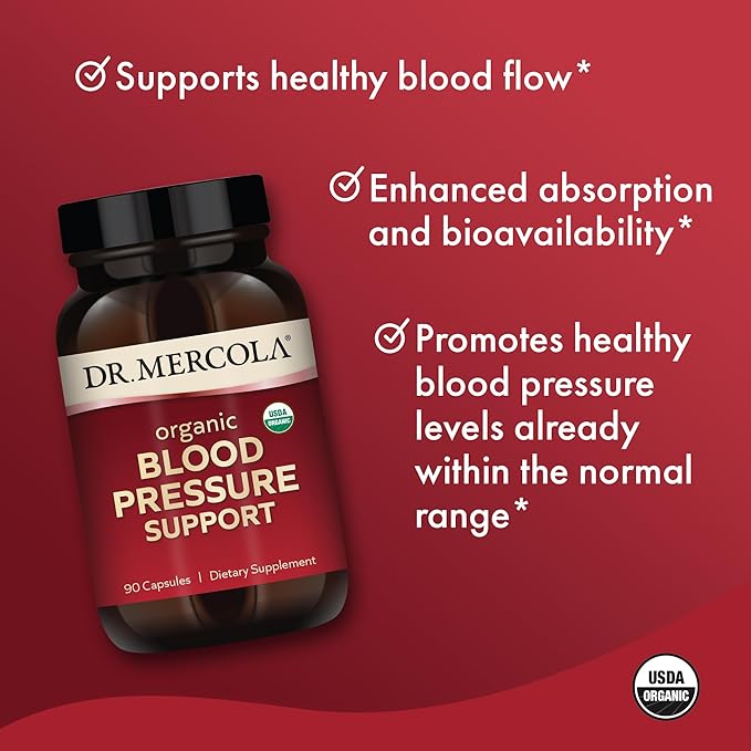 Dr. Mercola Organic Blood Pressure Support - Supports Healthy Circulation - High-Potency Grape Seed Extract - Non-GMO & Soy-Free - 90 Capsules (90 Servings)