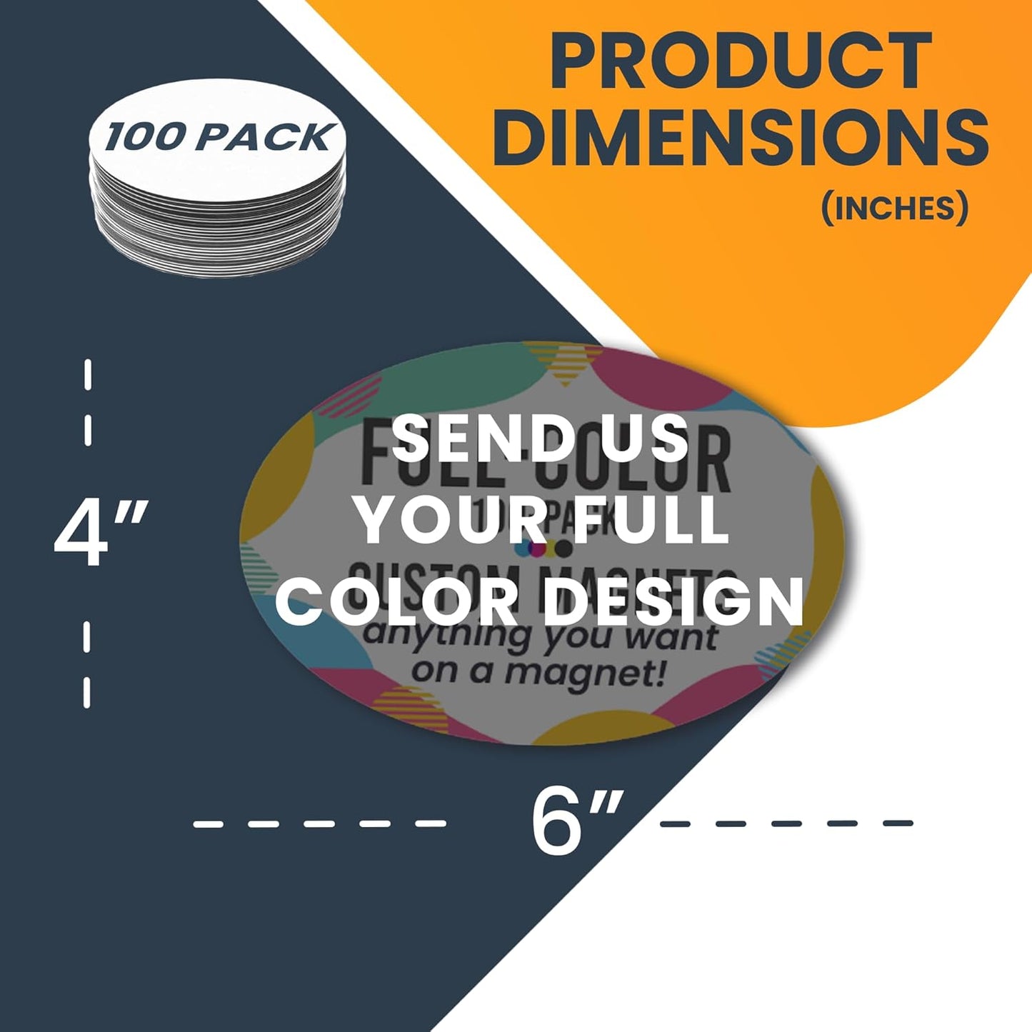 Magnet Me Up Customizable 4x6 Inch Oval Magnet Pack, 100 Piece, Custom Magnet for Businesses, Personal Use, Choose Your Text, Upload Image, Magnetic Vinyl for Any Magnetic Surface, Crafted in USA