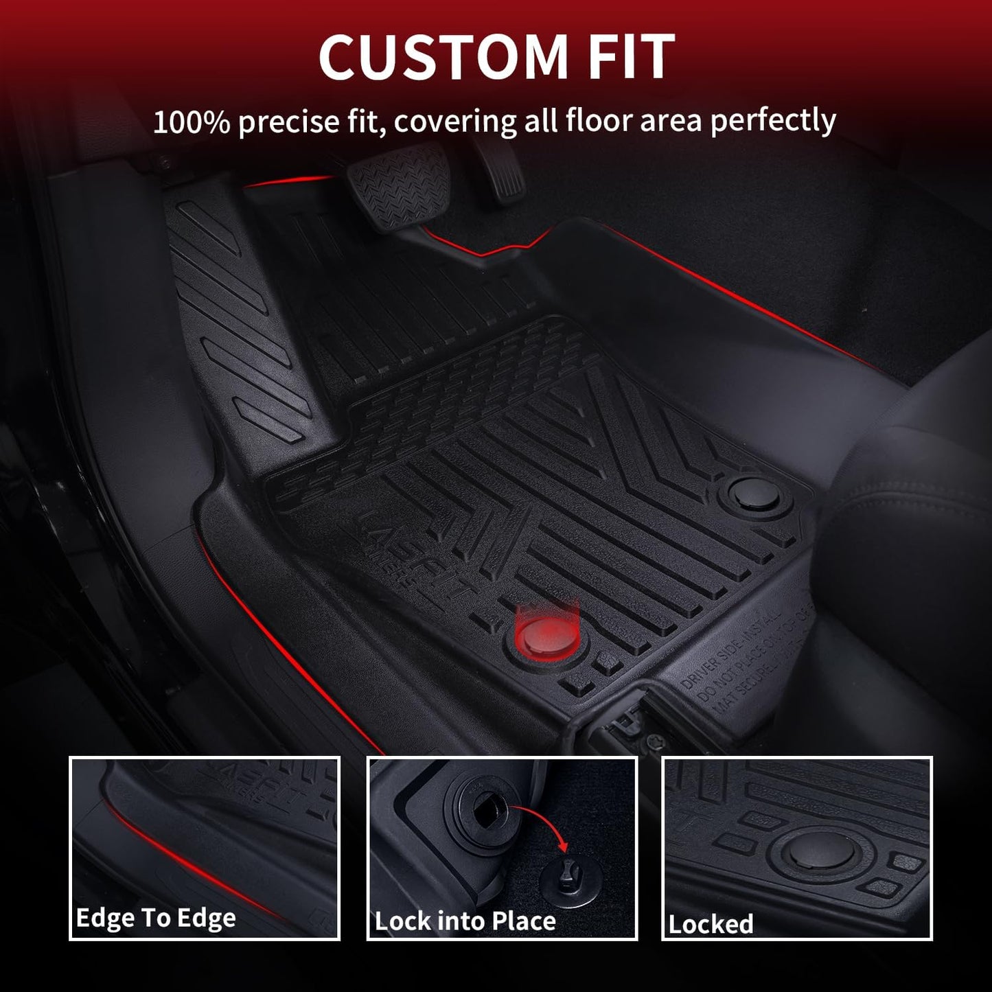 LASFIT Floor Mats for Toyota Tacoma 2024 2025 Double Cab (Not fit Hybrid) All Weather Floor Liner for Tacoma TRD/SR/SR5/limited TPE Custom Fit Car Mats Front&Rear 2 Row Mats,Black (Automatic Trans)