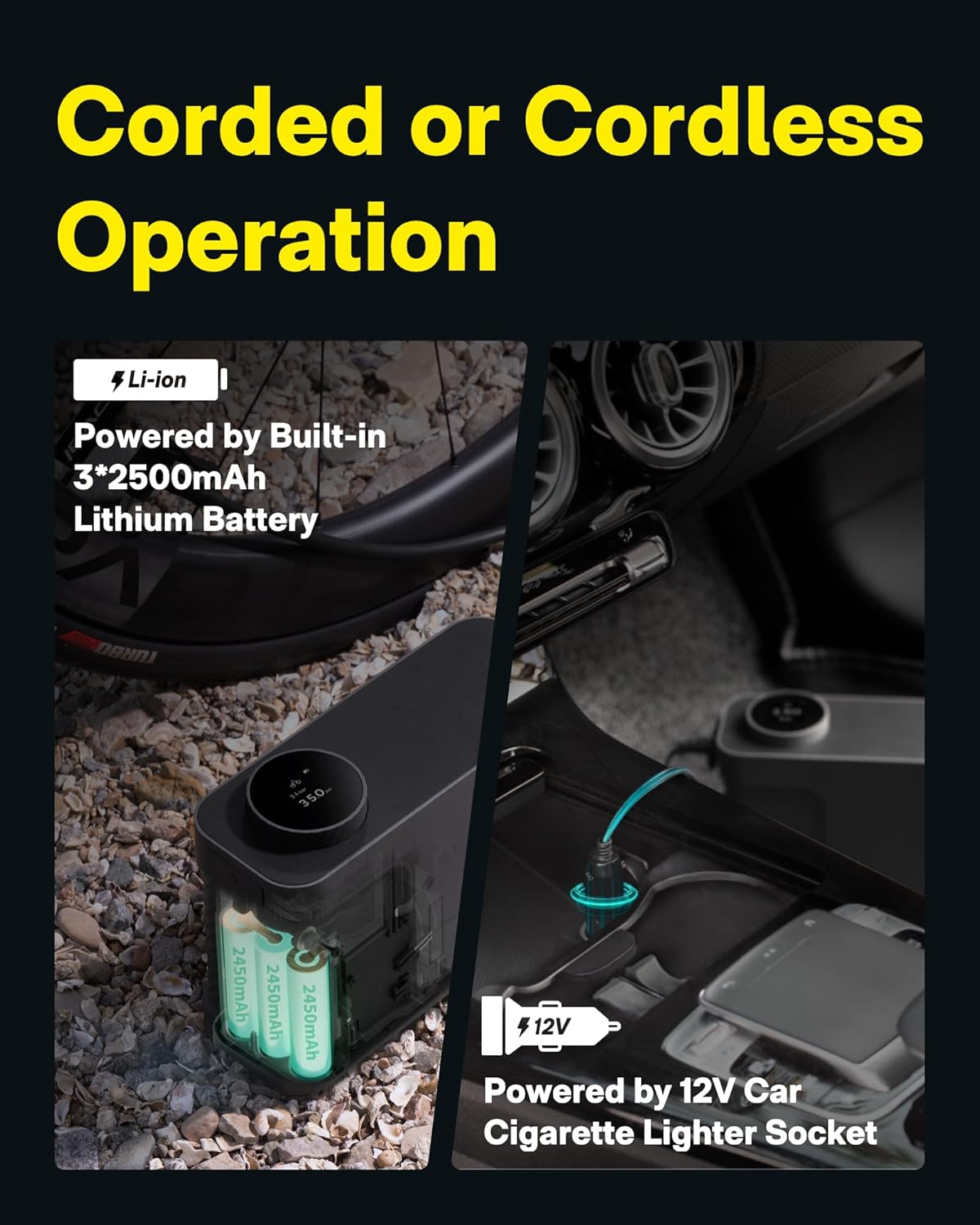 HOTO Air Pump Master, Portable Cordless Tire Inflator, Electric Air Pump with 9 Pump Modes, 12V DC Car Connector for Car, Bikes, Inflatable Pool Float, Air Mattress, Kayak, Tent, Paddle Board, Sup