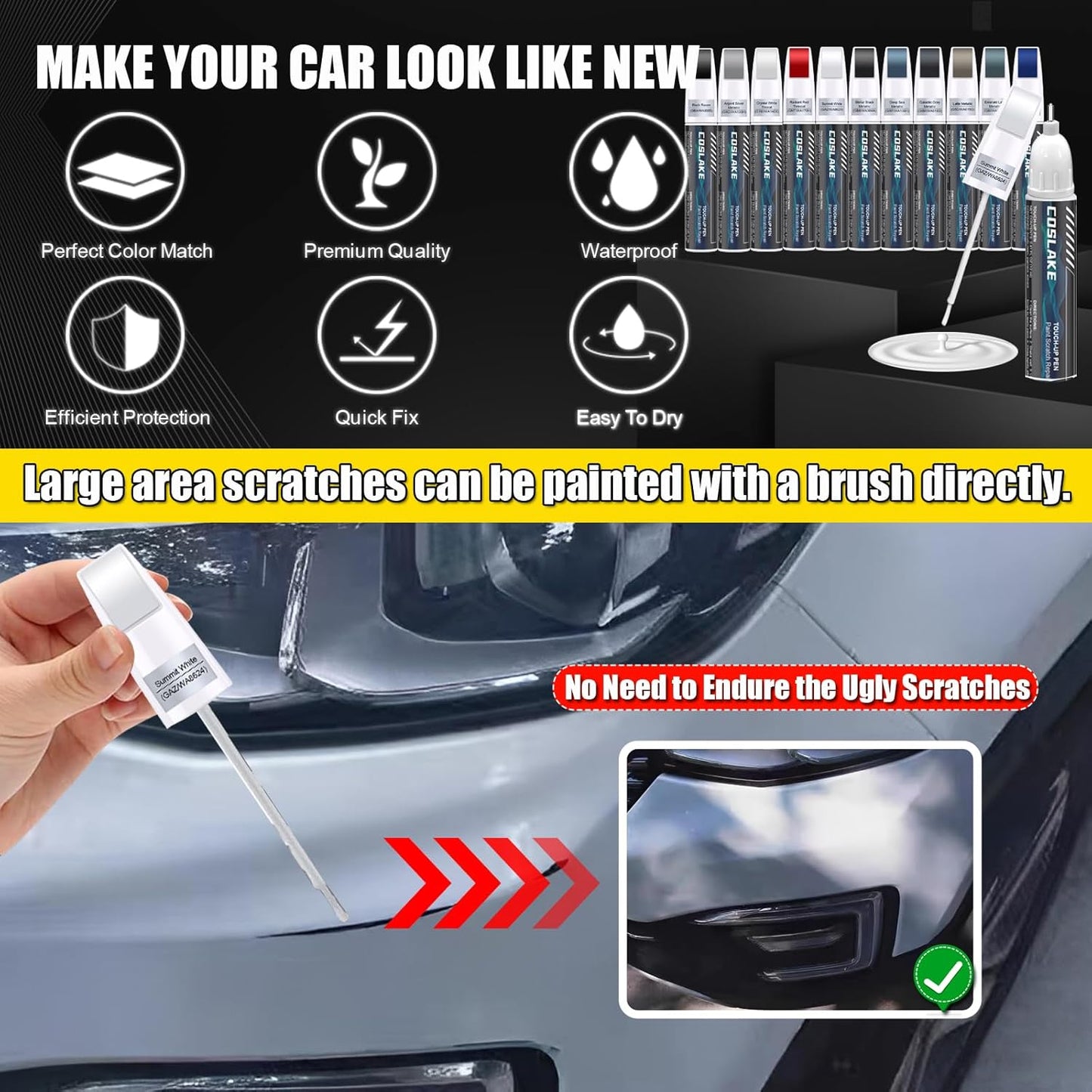 Car Touch Up Paint(Summit White(GAZ/WA8624)) for Cadillac, Car Paint Scratch Repair Kit, Quick & Easy Solution to Repair, Scratch Remover Pen with 2PCS Disposable Micro Applicators