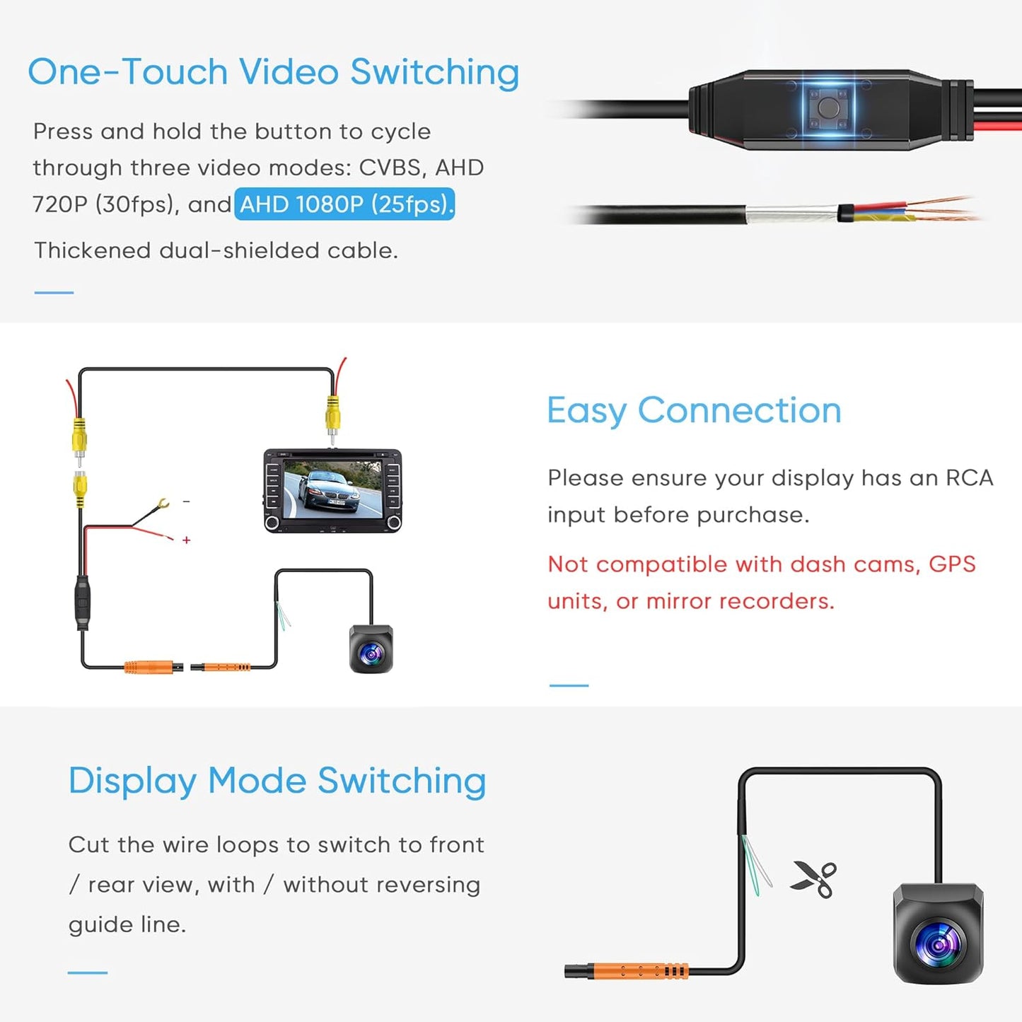 PixelMan Backup Camera,XS-2 1080P AHD Innovative One-Piece License Plate Back Up Camera Ultra Clear Night Vision 170° Wide Angle Vehicle Rear View Reverse Camera,All-Weather Durable Metal Housing