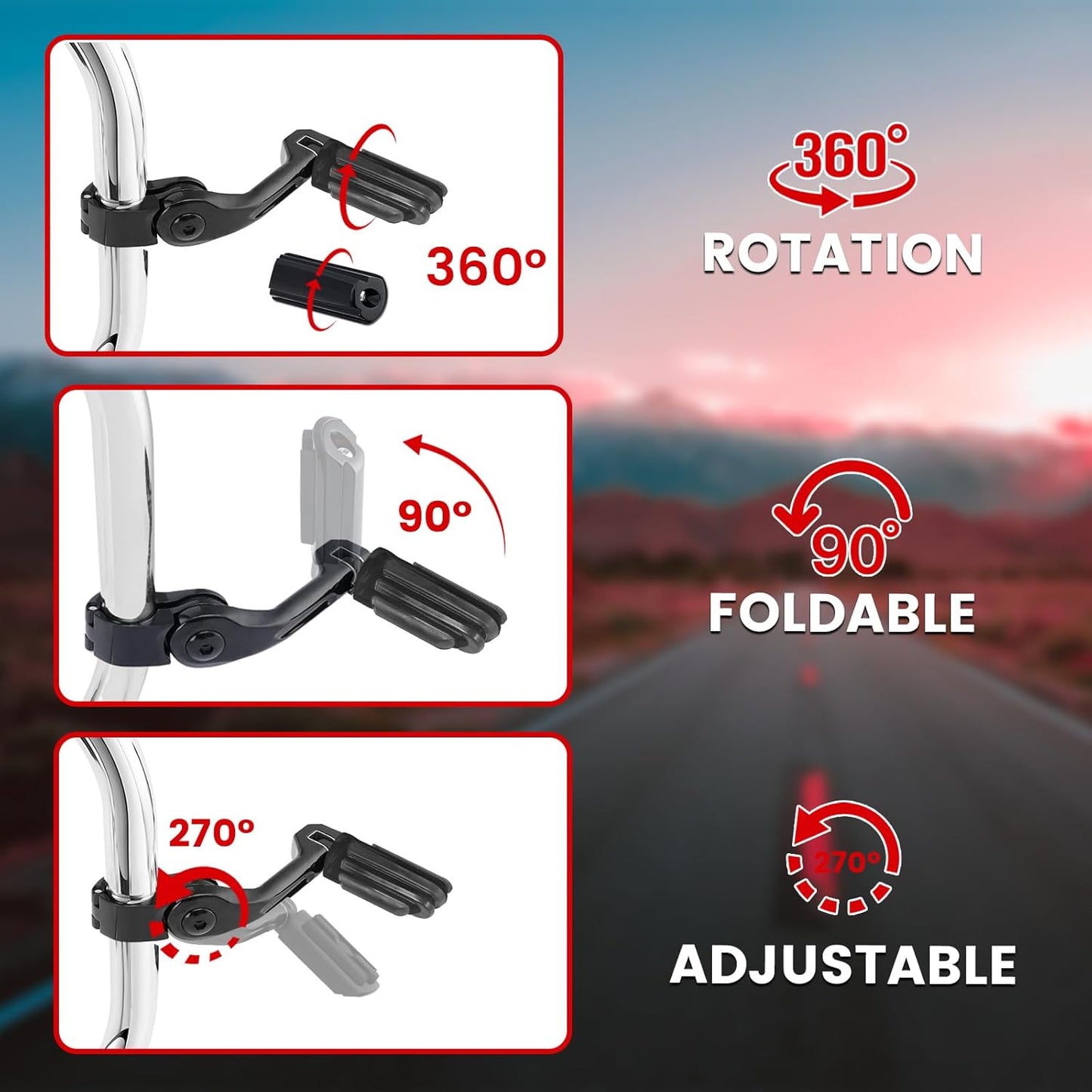 1.25" Highway Pegs, Long Angled Pegs Adjustable for Harley Davidson Touring Road King Road Glide Street Glide Electra Glide Sportster 1 1/4" Engine Guard, Black