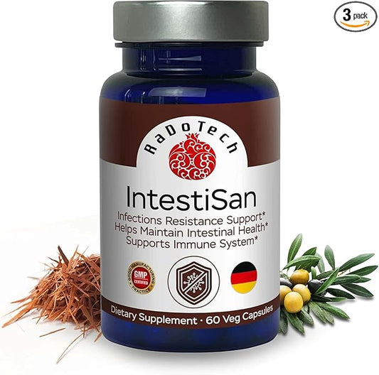 IntestiSan, Olive Leaf Extract with PAU D’Arco, Immune Support Supplement for Intestinal Health and Resilience, Natural Immune Support Formula for Total Wellness, GMP (60 Count (Pack of 3))