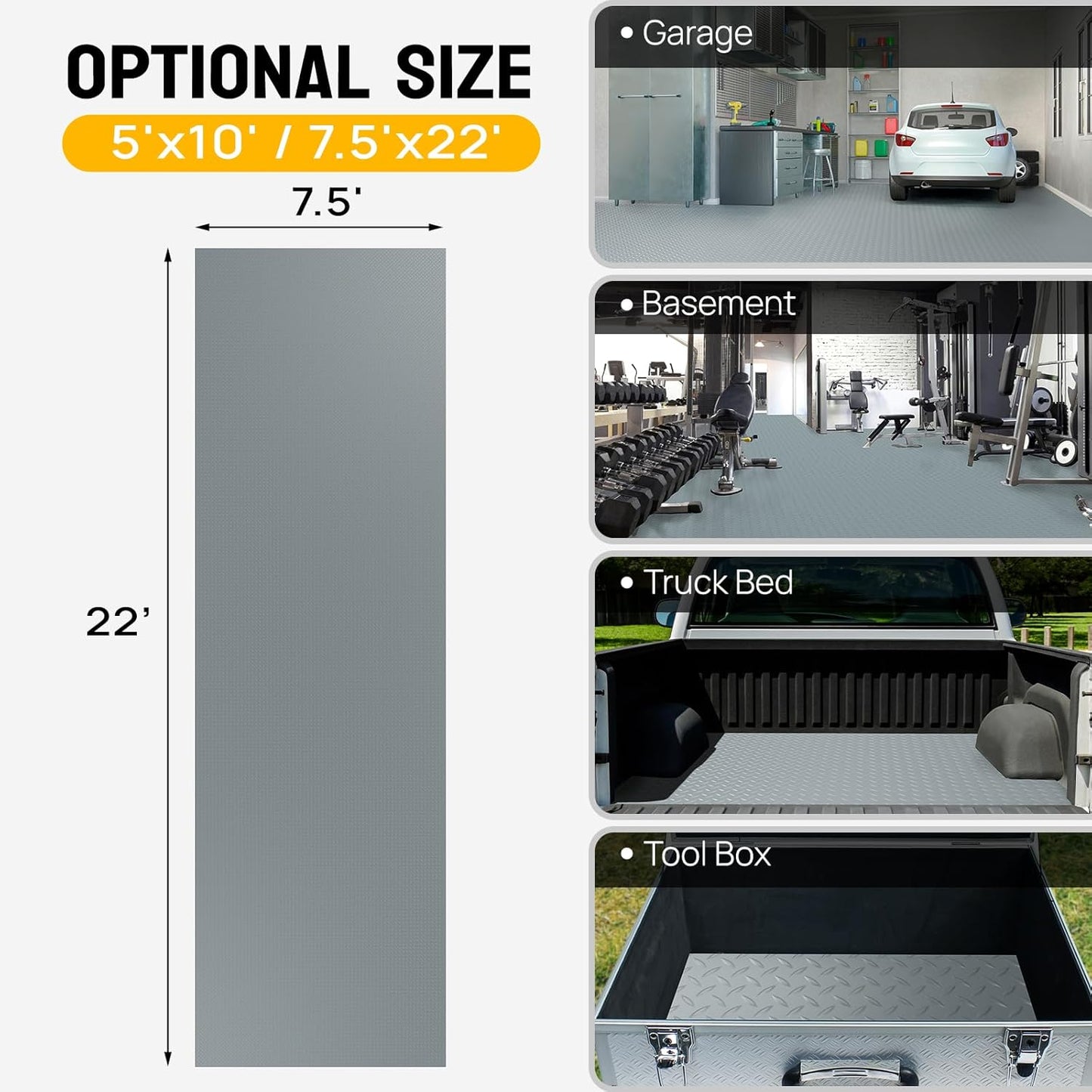 TUFFIOM 7.5x22 FT Garage Floor Mat, Thickened Diamond Plate PVC Garage Mats Flooring Roll for Under Car, Garage Parking Mats for Floor Large SUVs, MPV, Pickup Truck, RV