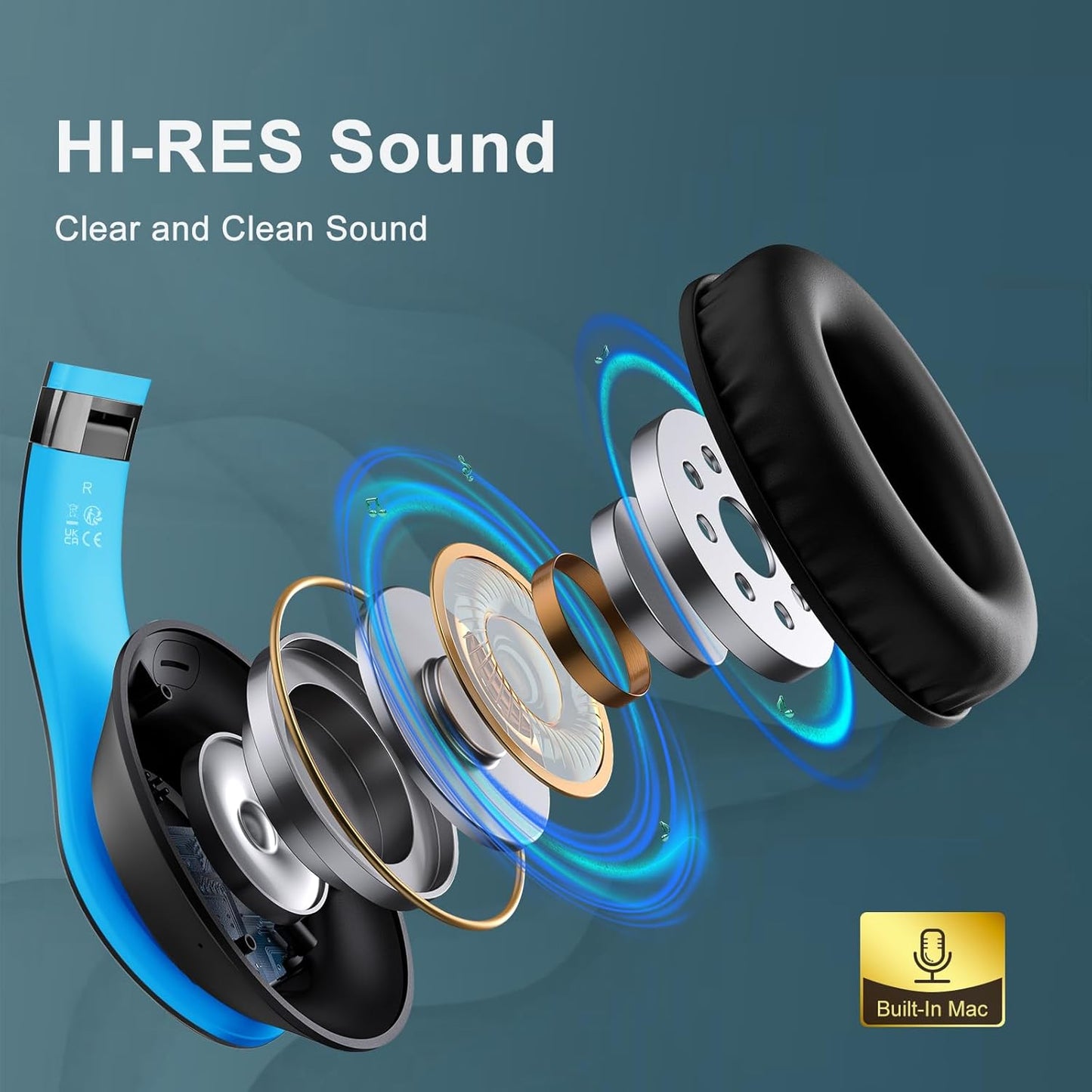 Wireless Bluetooth Headphones Over Ear, 65H Playtime HiFi Stereo Headset with Microphone and 6EQ Modes Foldable V5.3 Bluetooth Wireless Headphones for Travel Computer Laptop