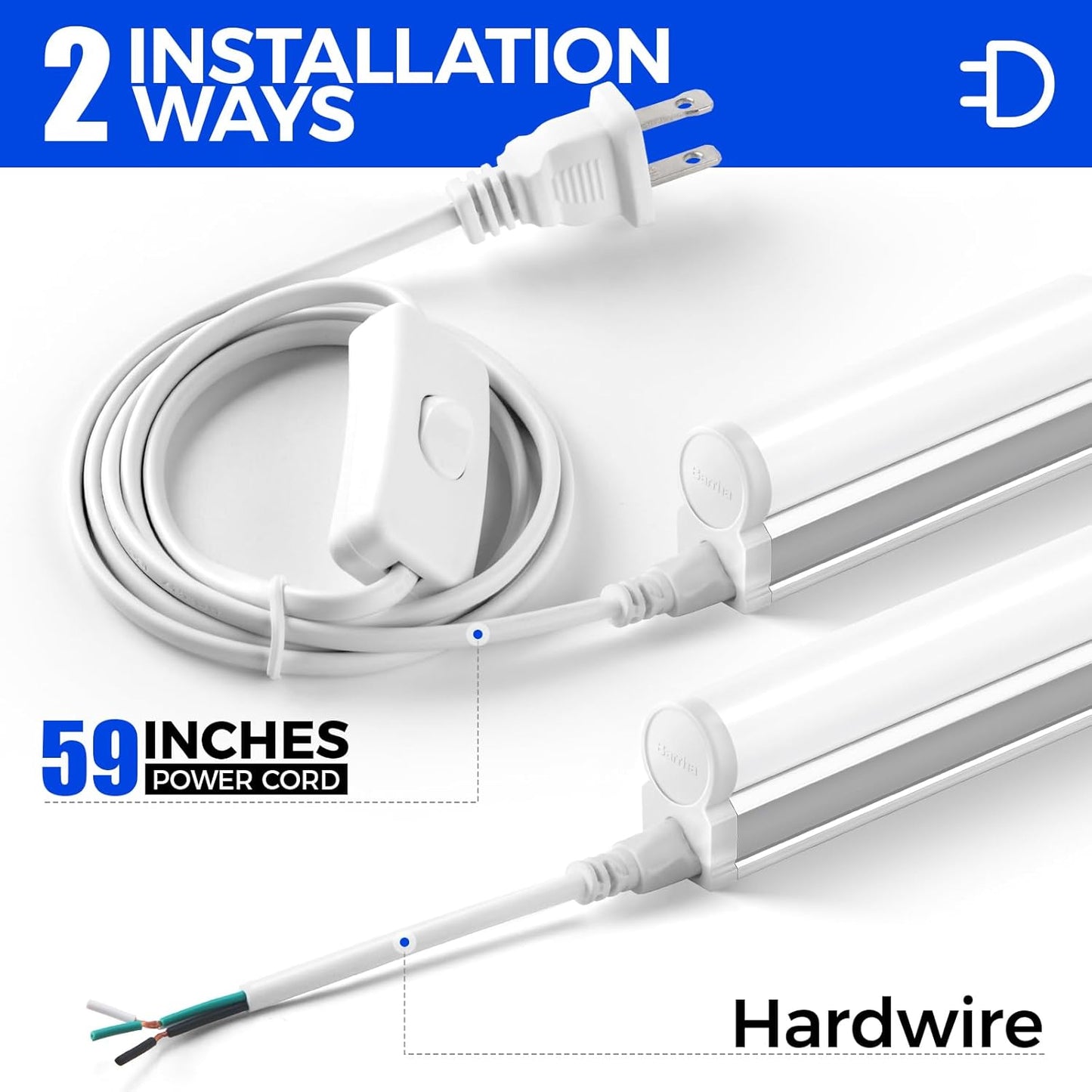 Barrina T5 4FT LED Shop Light, 2200lm,5000K Daylight White, 20W Utility Light Fixture, Ceiling and Under Cabinet Lights for Workshop Garage, Corded Electric with ON/Off Switch, 6 Pack