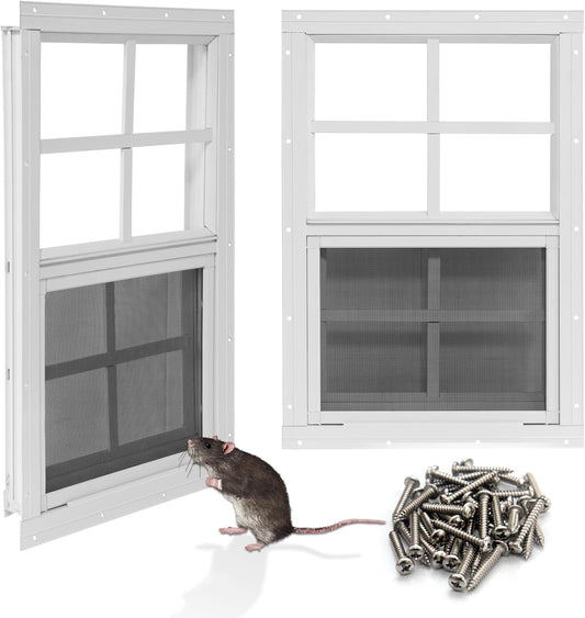 NeatiEase Upgraded Shed Windows 2 Pack, 12" x 18" Windows with Tempered Glass and Stainless Steel Screen for Shed, Chicken Coop, Playhouse, Household, Garage(White)