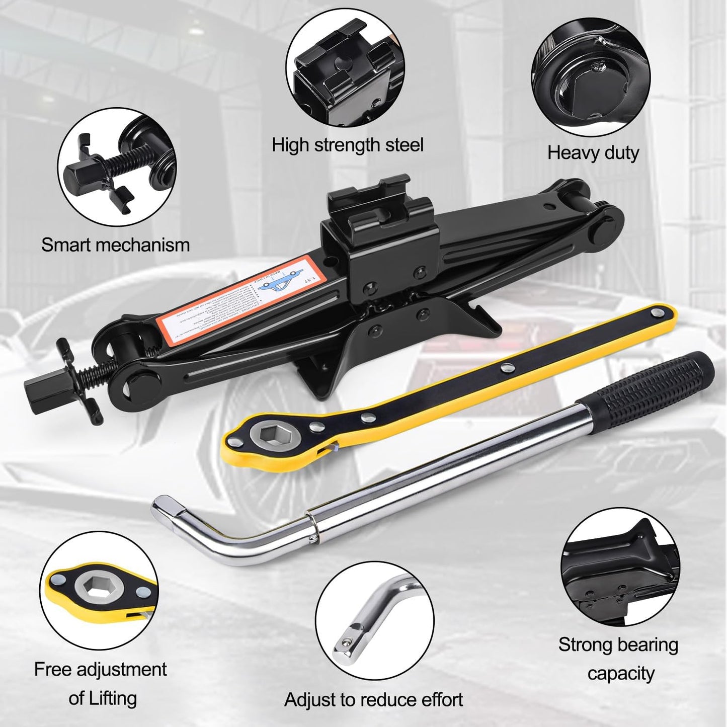 Scissor Car Jack 1.5Ton（3306lbs） Tire Changing Kit with Lug Wrench - Emergency Kit for Car, SUV, MPV