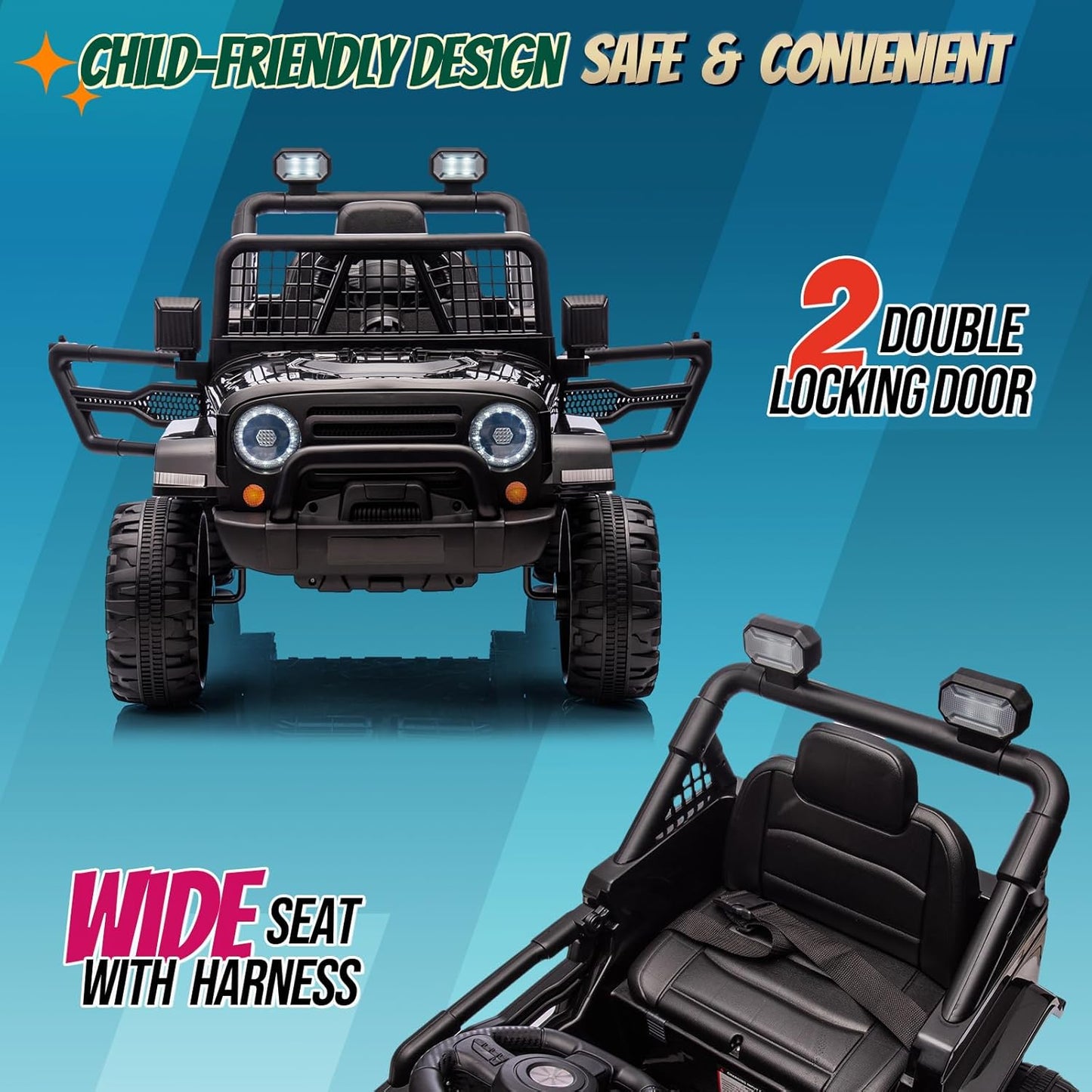 JOYMOR 12V Kids Ride on Truck with Remote Control, 4 Wheels Battery Powered Kids Car, Electric Play Car with LED Lights/Horn/Remote and Manual Control/3-5 MPH Speed/Gift for Girl Boy (Black)