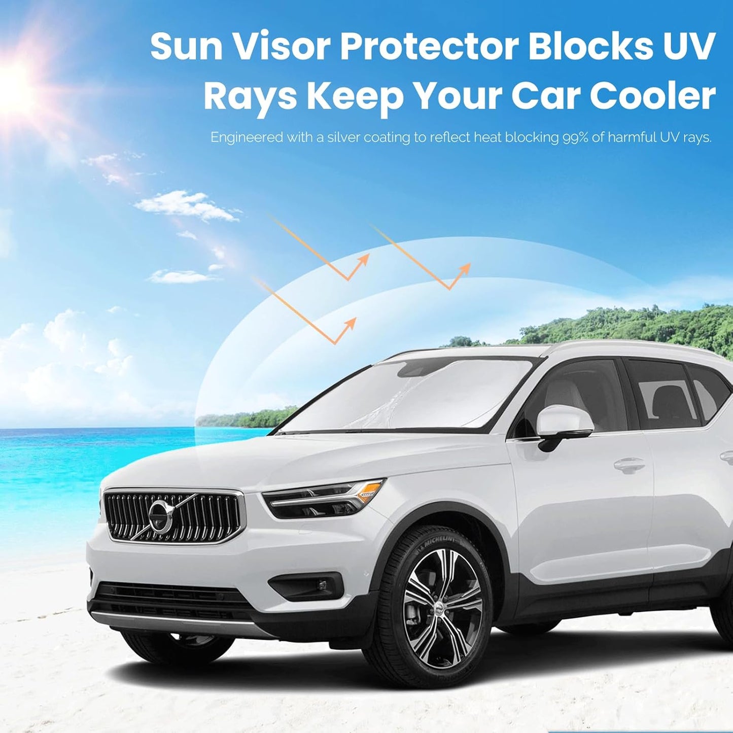 Custom Fit XC40 Windshield Sunshade for 2019-2025 2026 Volvo XC40 Accessories Front Window Shield 210T Silver Coating Cover for Windshield Sun Visor Protector Blocks UV Keep Car Cool