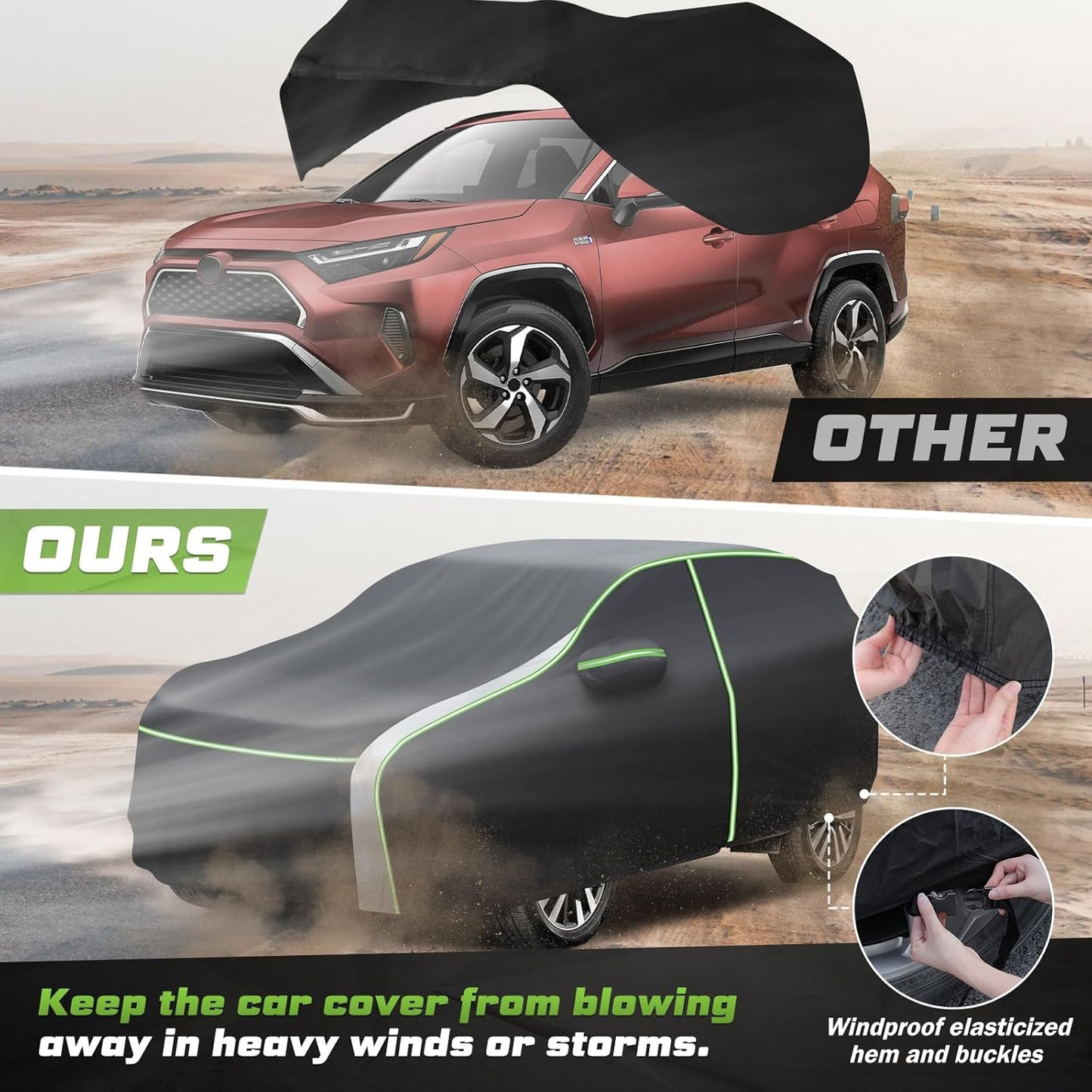 Mixsuper Liner Car Cover for Toyota RAV4 1994-2026, 7 Layers Waterproof Car Cover Accessories for RAV4 with Zipper Door, Windproof Straps, Reflective Strips, Anti-UV, All Weather