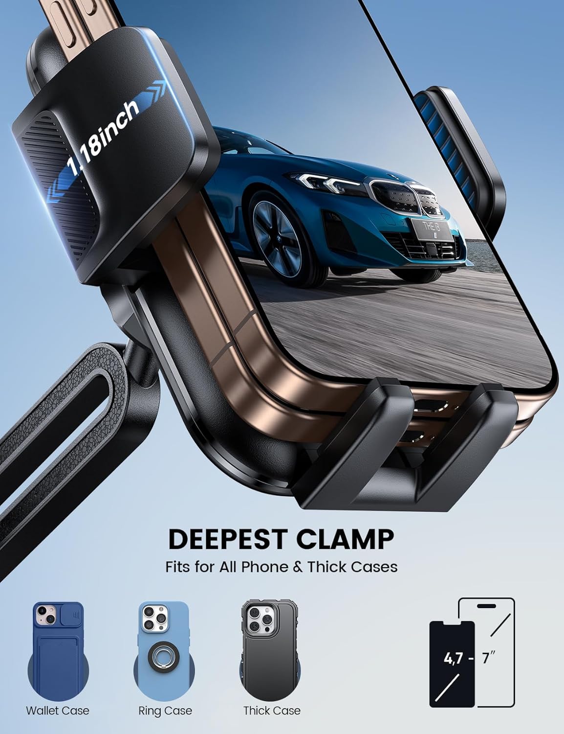 Lamicall Cup Phone Holders for Your Car, [Thick Cases Friendly] Universal Adjustable Car Cell Phone Mount for Truck Golf Cart iPhone 16 Galaxy S25 Ultra and All 4"-7" Smartphones