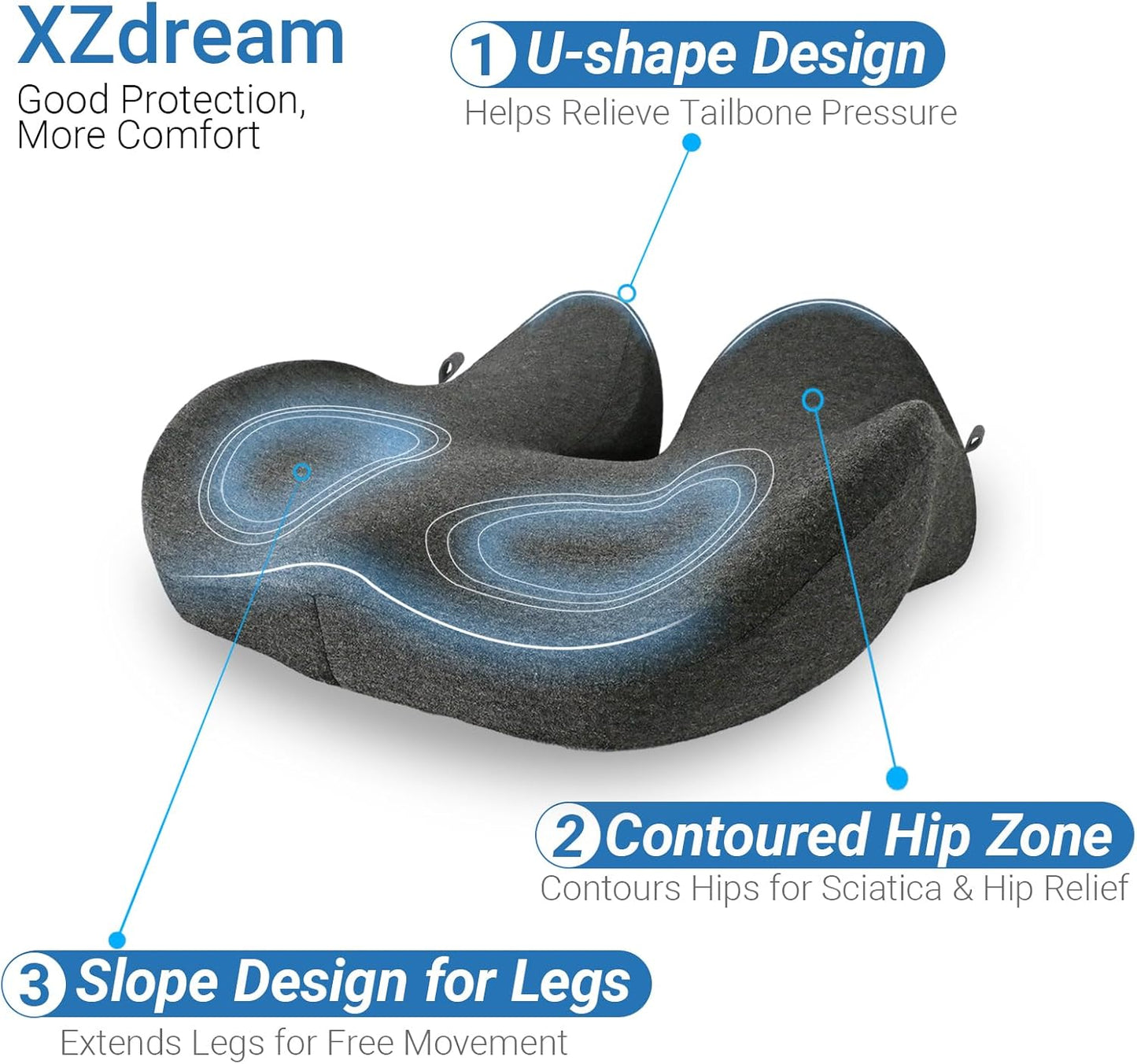 Office Chair Cushion - High Support Thickened Car Seat Cushion with Strap for Hip, Sciatica,and Tailbone Pain Relief - Ideal for Heavy People, Memory Foam Seat Cushion for Car, Truck, Home