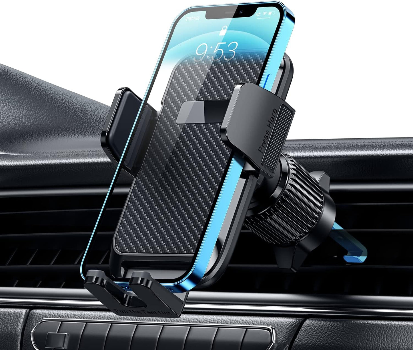 Qifutan Car Phone Holder with Anti-Slip Rubber, 360 Rotating Ball Joint, and Adjustable Support Ring for iPhone and Other Smartphones