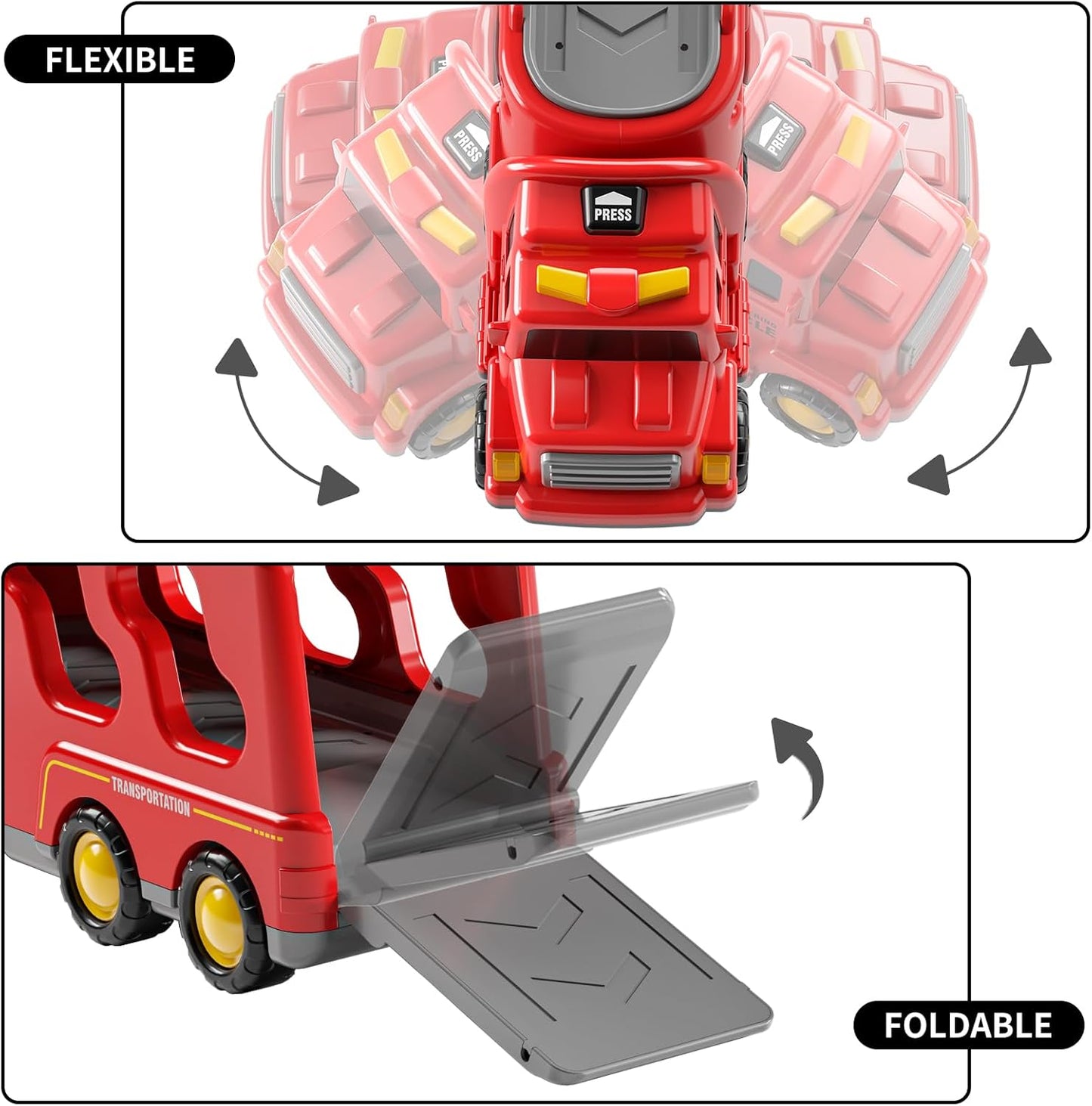 TEMI Fire Toys for 3 4 5 6 Years Old Boys Girls - 5 in 1 Carrier Truck Transport for Toddlers 1-3, Friction Powered Vehicles for Kids 3-5, Christmas Birthday Gifts - Age 3-9