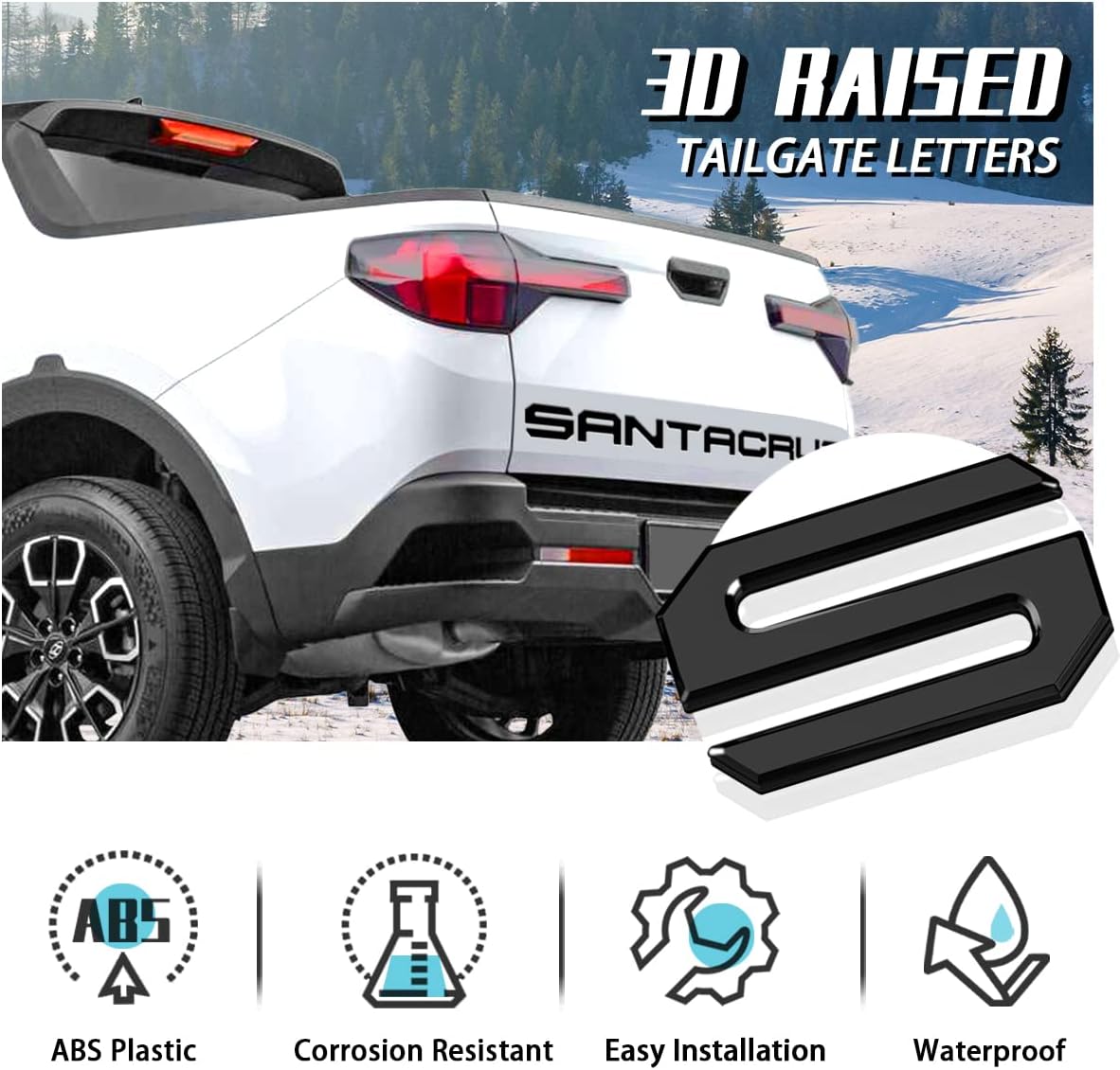 Tailgate Inserts Letters Compatible for 2022 2023 2024 2025 Santa Cruz 3D Raised & Strong Adhesive Decals Letters Rear Emblem Decal Sticker Compatible for Santa Cruz Accessories-Gloss Black