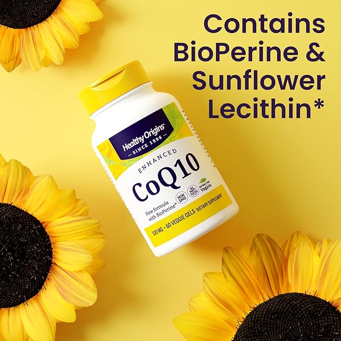 Healthy Origins Natural Enhanced CoQ10 (BioPerine®), 100 mg - Heart Health & Energy Supplement - Gluten-Free & Non-GMO Supplements, with BioPerine & Sunflower Lecithin ((Pack of 1) 60 Veggie Gels)